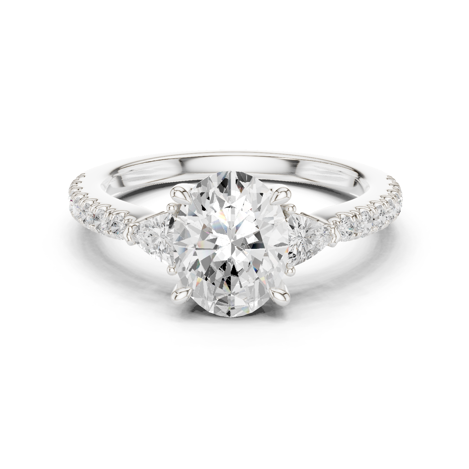 Gold Ring DDLR-037, Oval center stone, White Gold