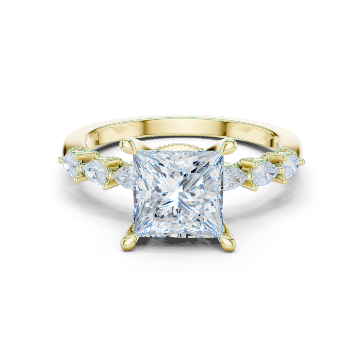 Gold Ring DDLR-168, Princess center stone, Yellow Gold