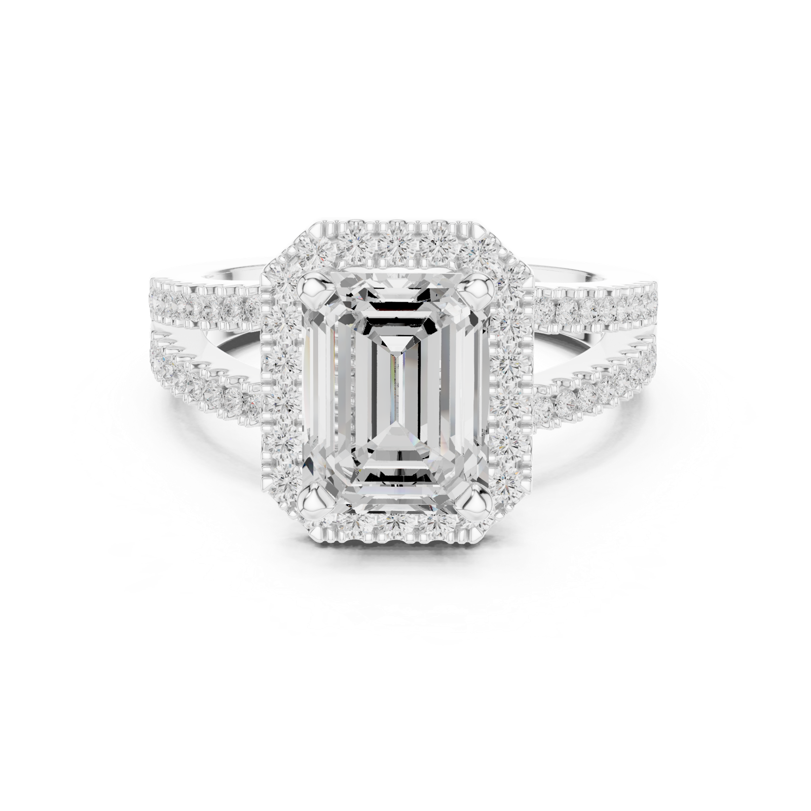 Gold Ring DDLR-350, Emerald center stone, White Gold, view 4