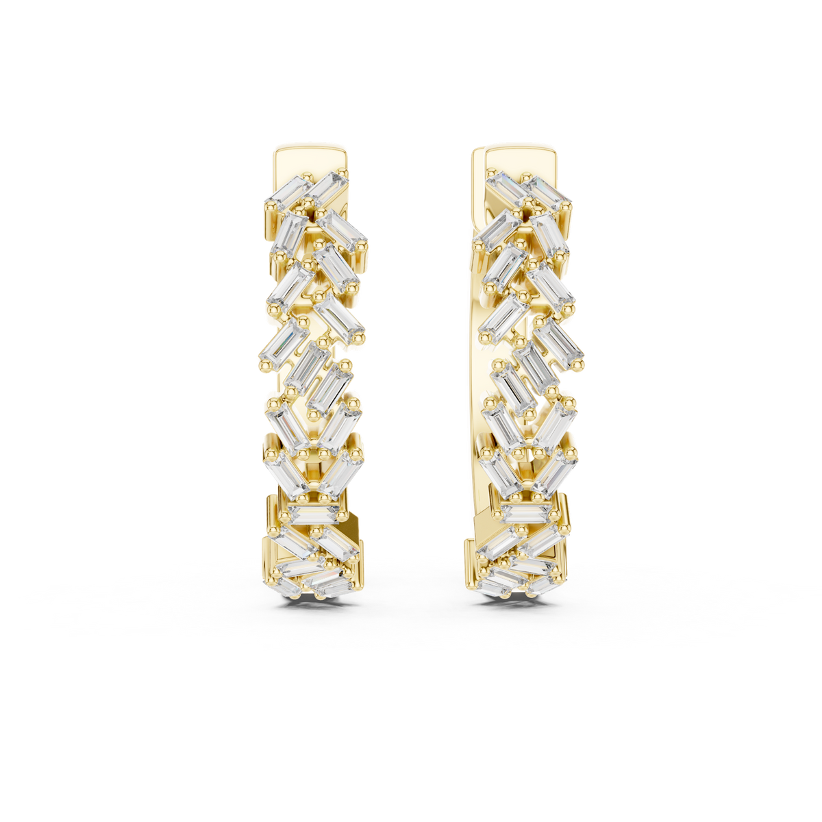 14K Solid Gold Lab Diamond Huggie Earrings, Yellow Gold