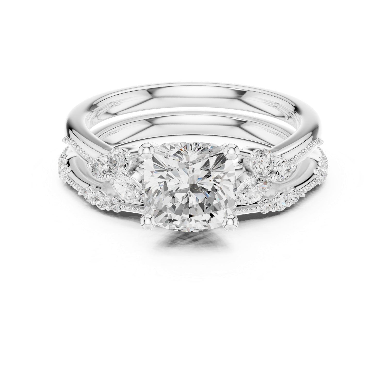 Gold Ring DDLR-299, Cushion center stone, White Gold, view 4
