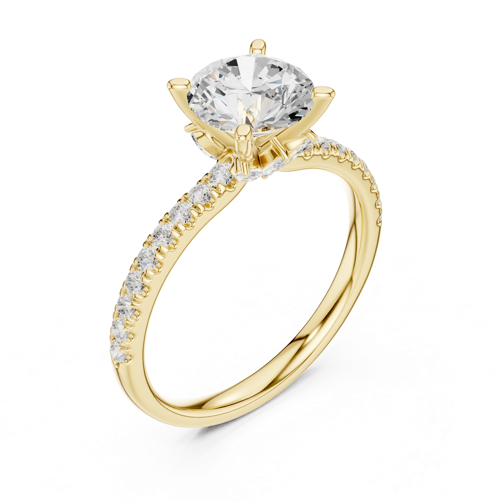 Gold Ring DDLR-256, Round center stone, Yellow Gold, view 2