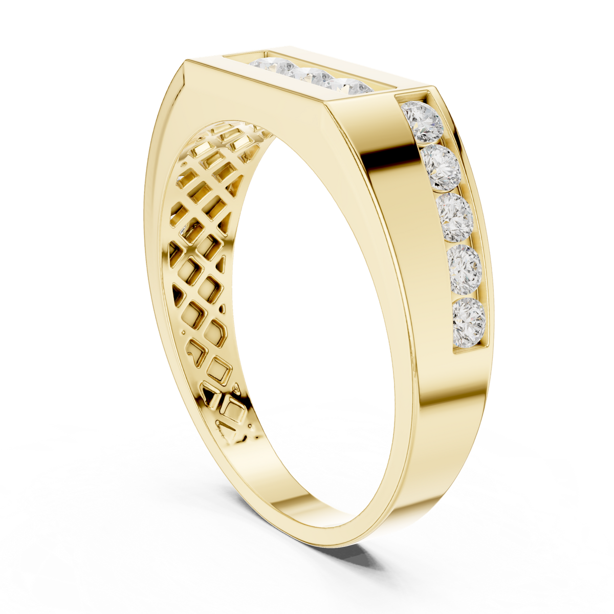 14K Solid Gold Lab Diamond Signet Ring, Yellow Gold, view 1