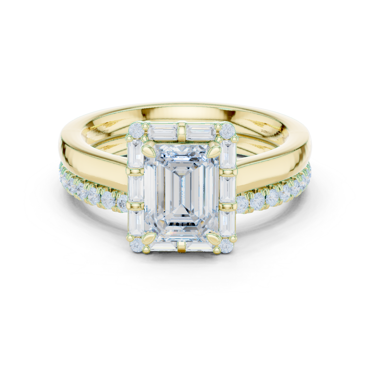 14K Solid Gold Lab Diamond Halo Ring, Yellow Gold