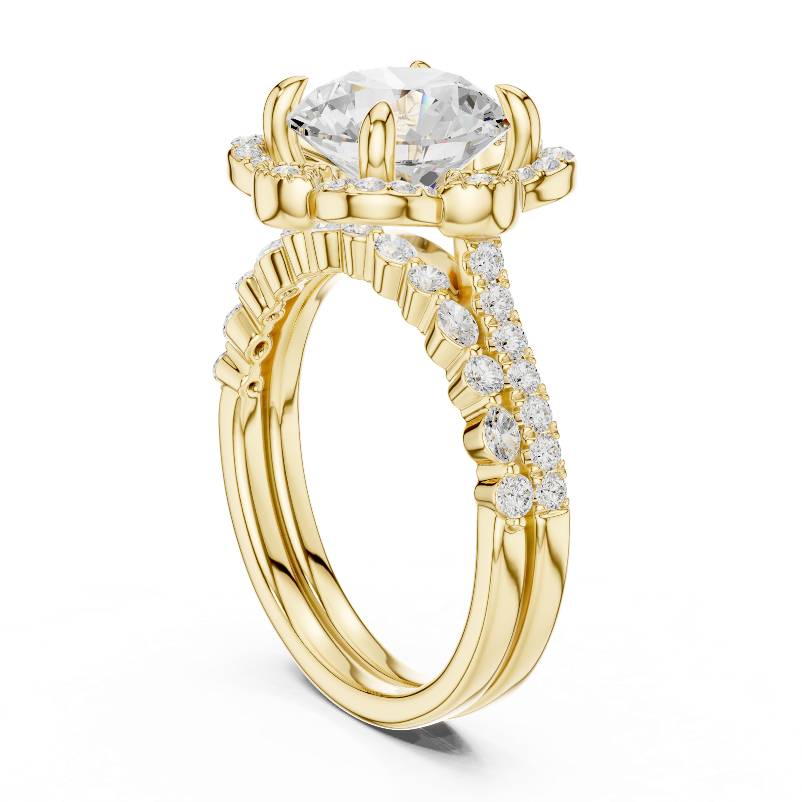 Gold Ring DDLR-442, Round center stone, Yellow Gold, view 1