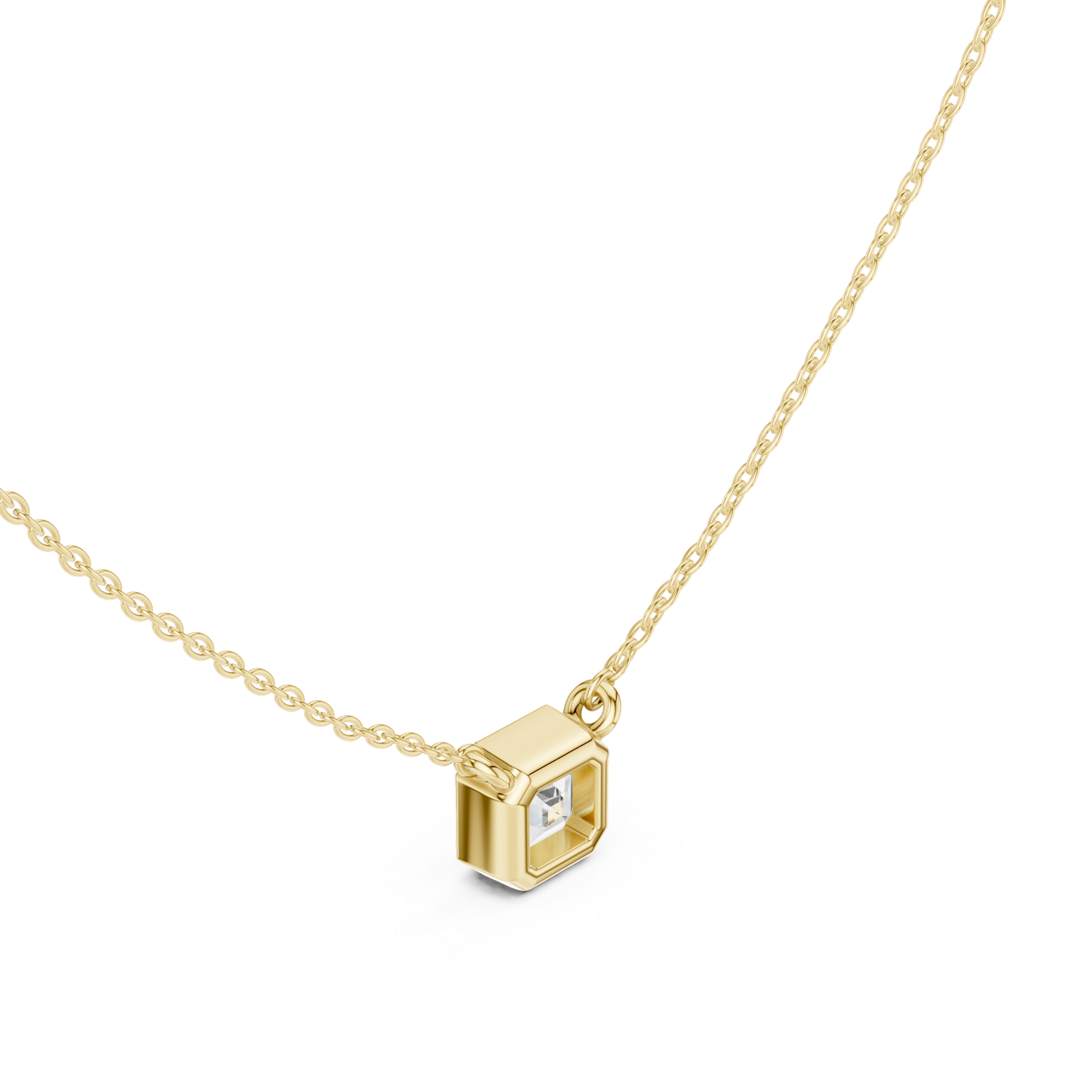 Gold Jewelry, Asscher center stone, Yellow Gold, view 2