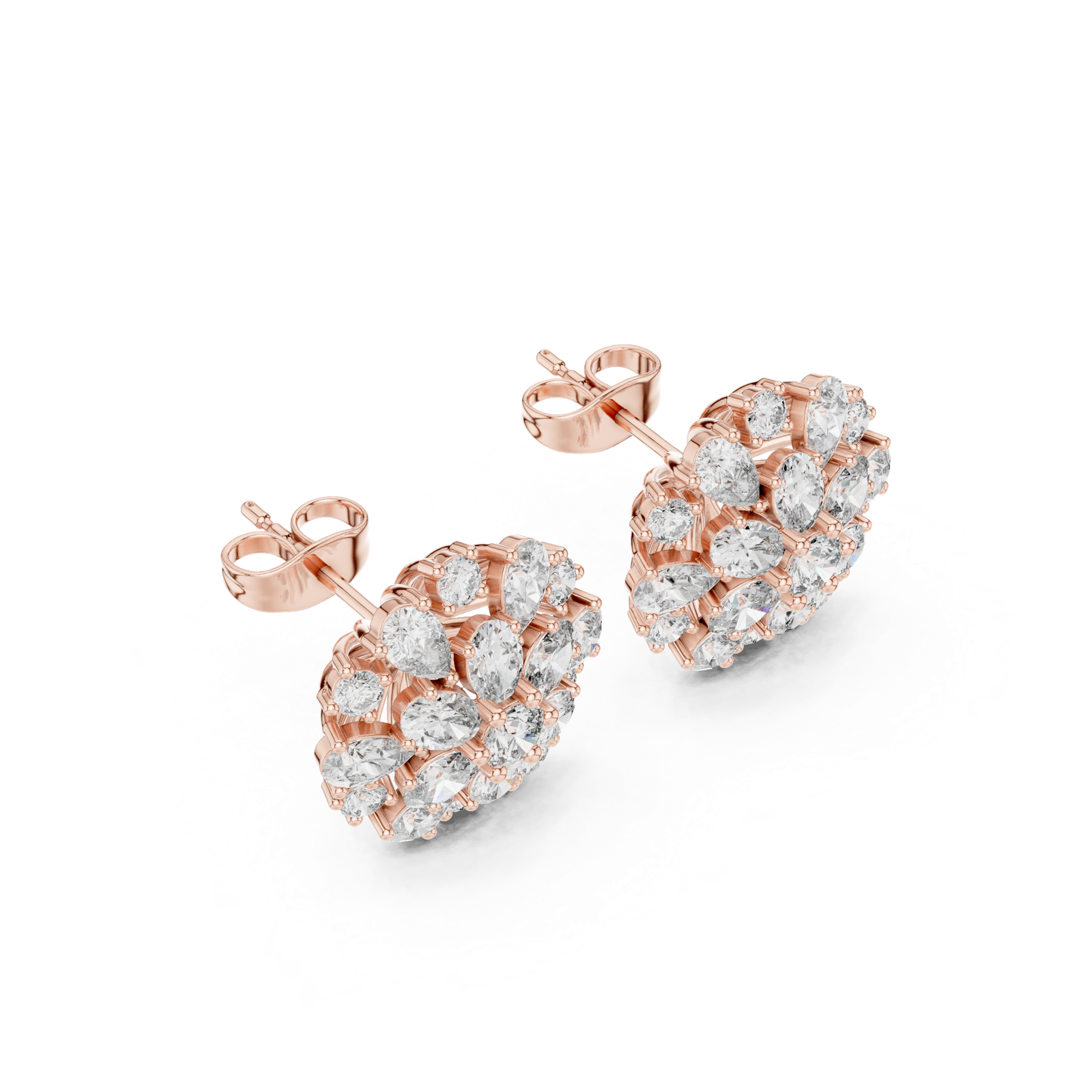 14K Solid Gold Lab Diamond Halo Earrings, Rose Gold, view 2