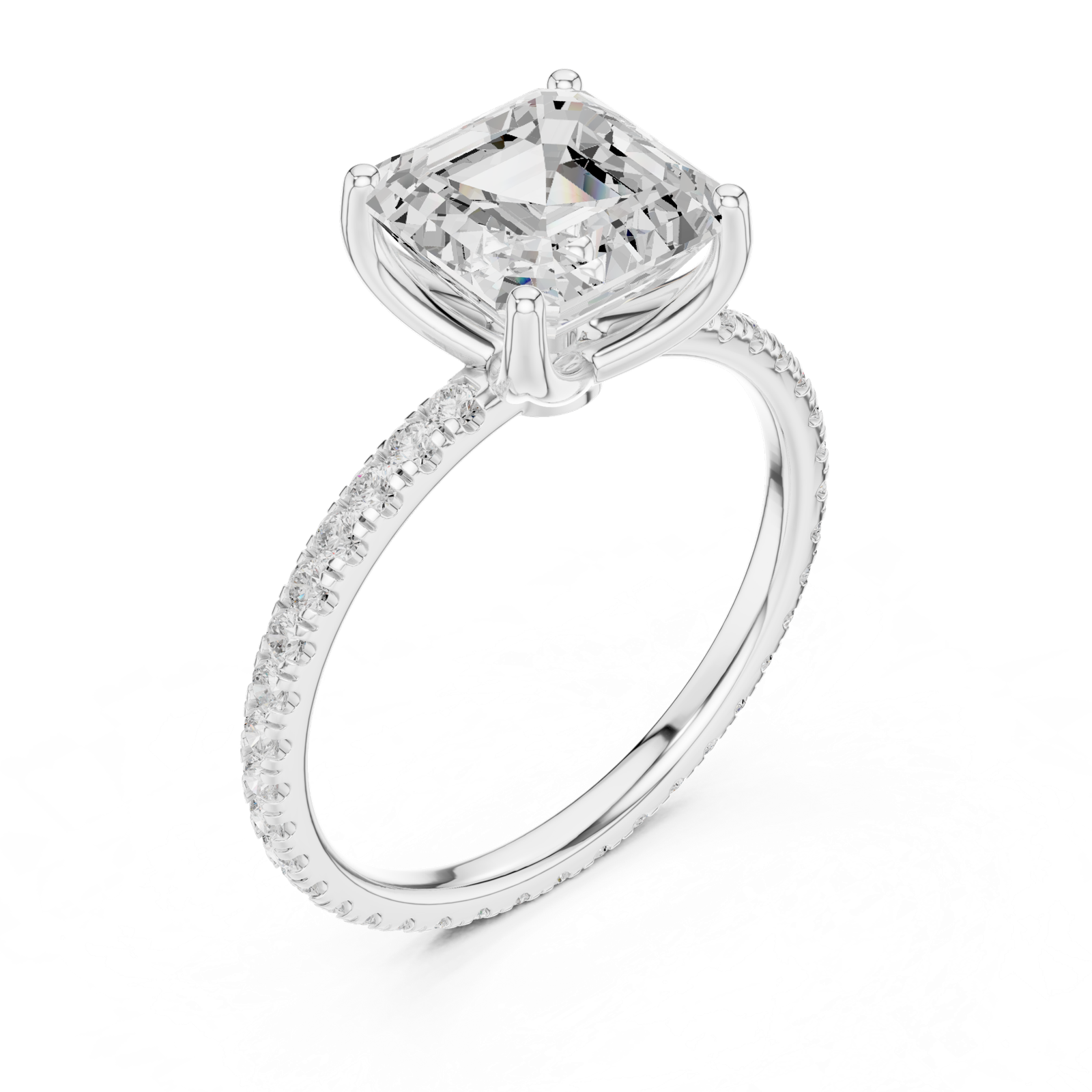Gold Jewelry, Asscher center stone, White Gold, view 2