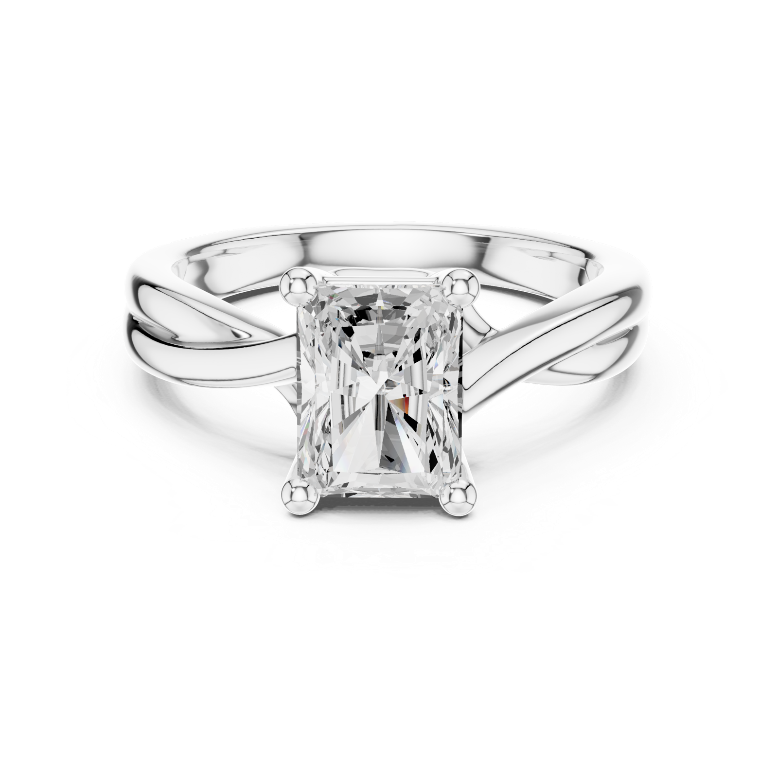Gold Twisted Band Solitaire Engagement Ring, Radiant center stone, White Gold, view 4