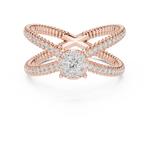 14K Solid Gold Lab Diamond Crossover Ring, Rose Gold