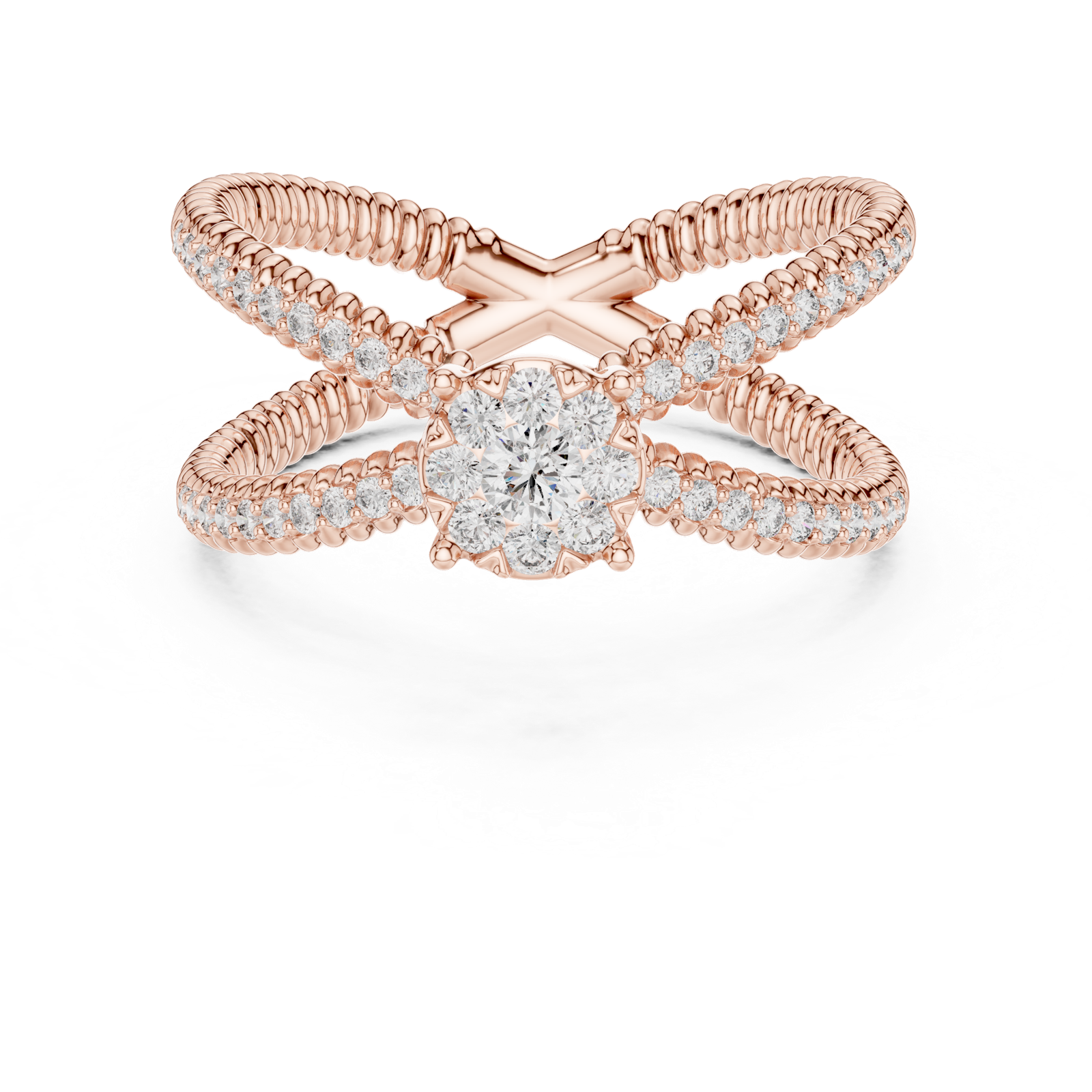 14K Solid Gold Lab Diamond Crossover Ring, Rose Gold