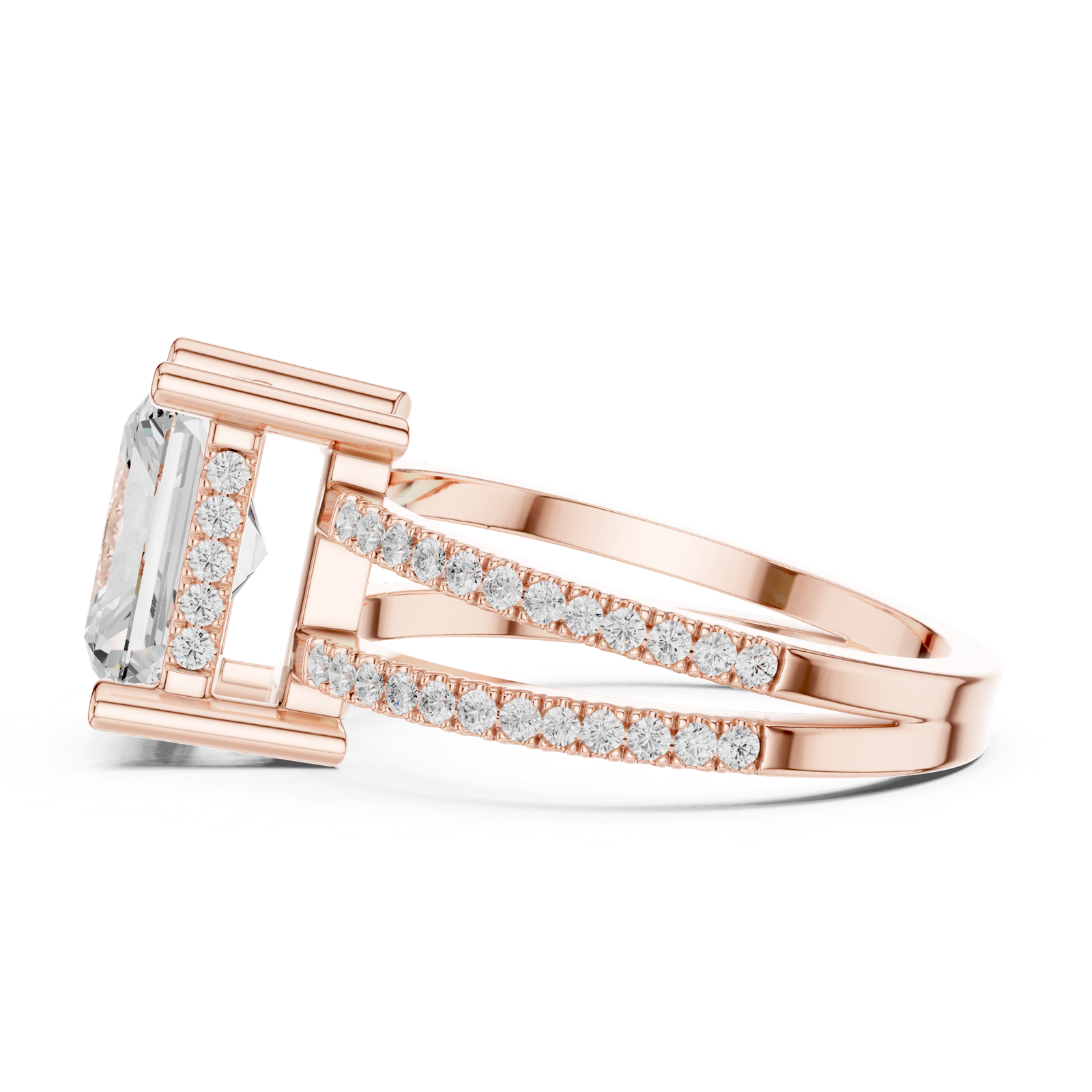 Gold Jewelry L36-13, Radiant center stone, Rose Gold, view 3