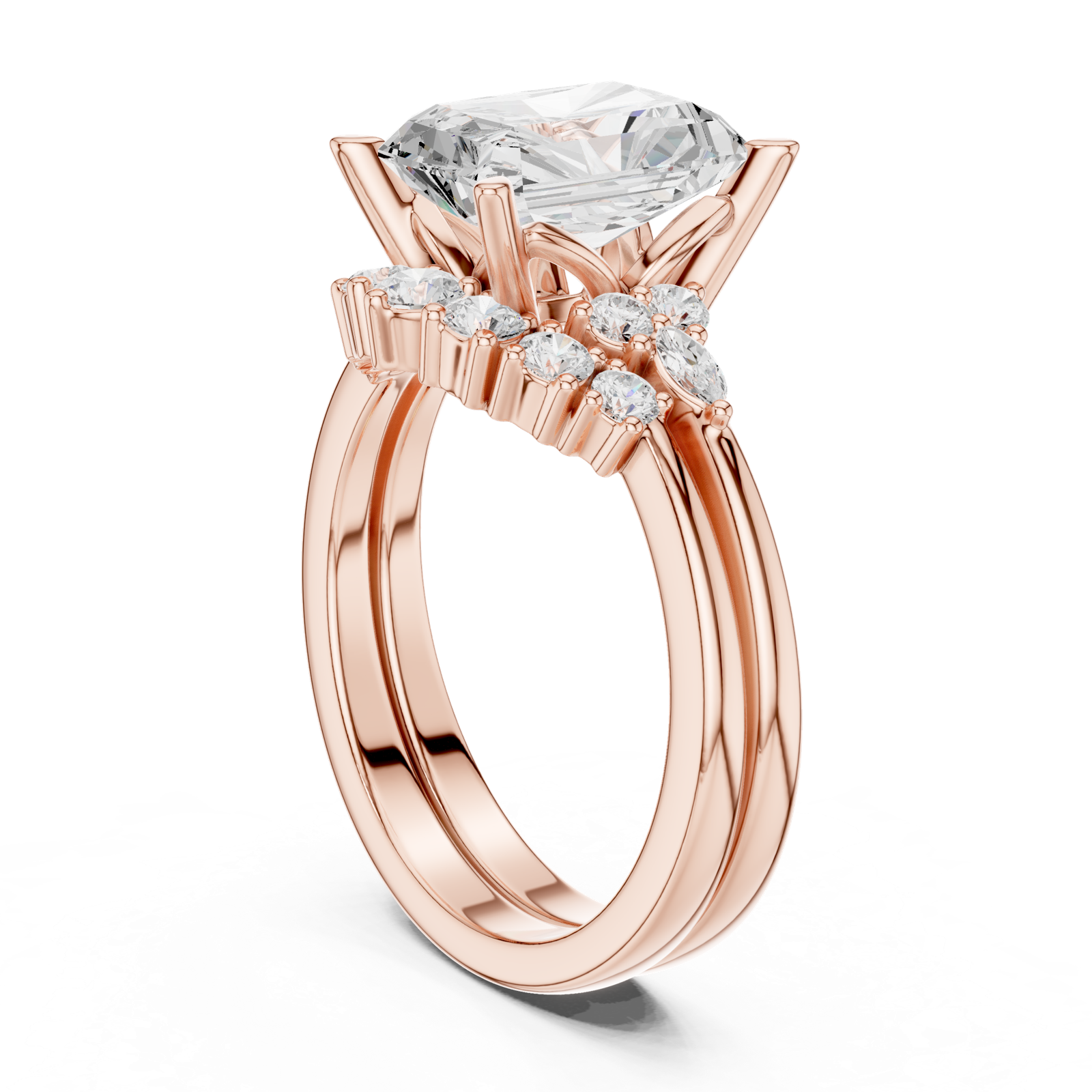 Gold Ring DDLR-440, Radiant center stone, Rose Gold, view 1