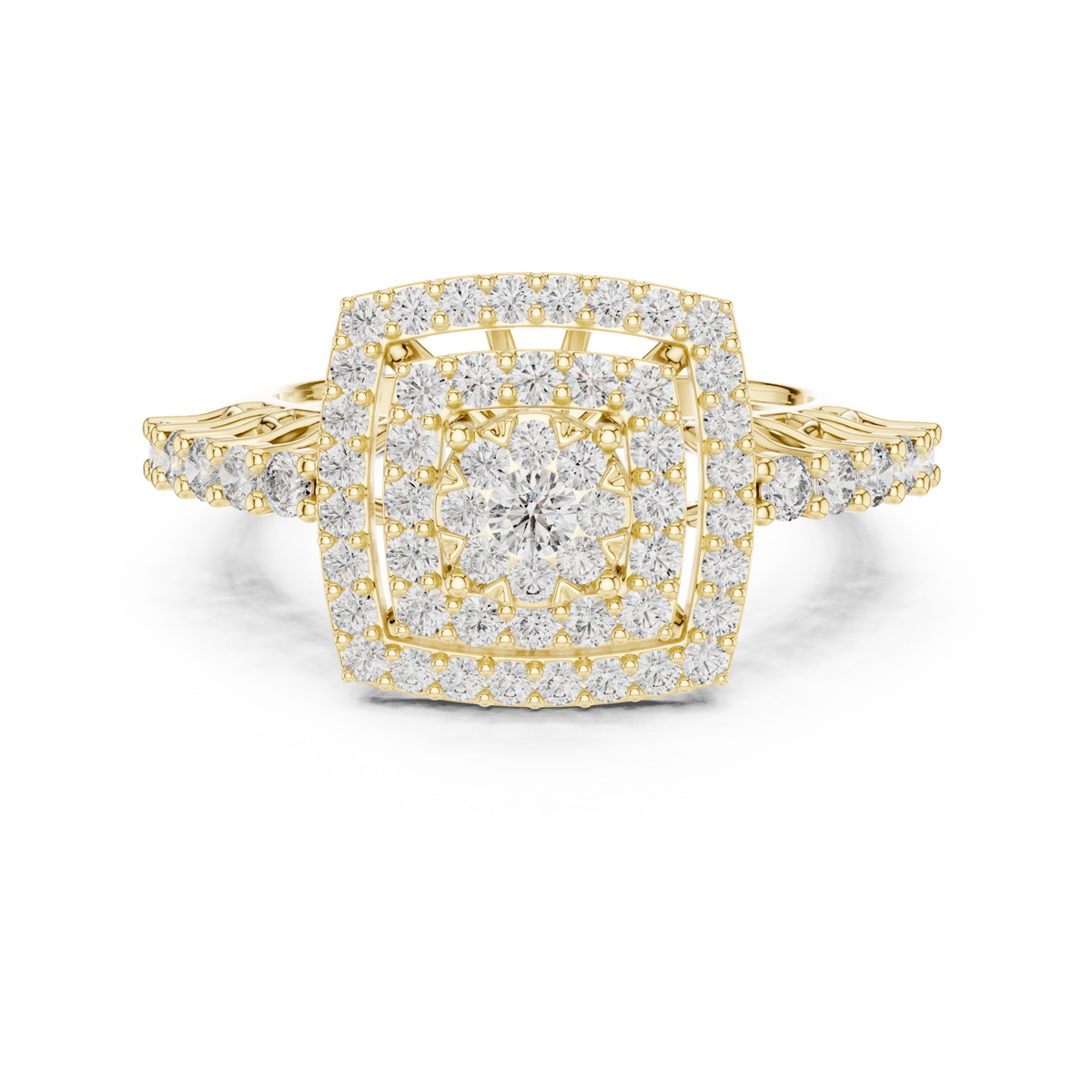 14K Solid Gold Lab Diamond Halo Ring, Yellow Gold