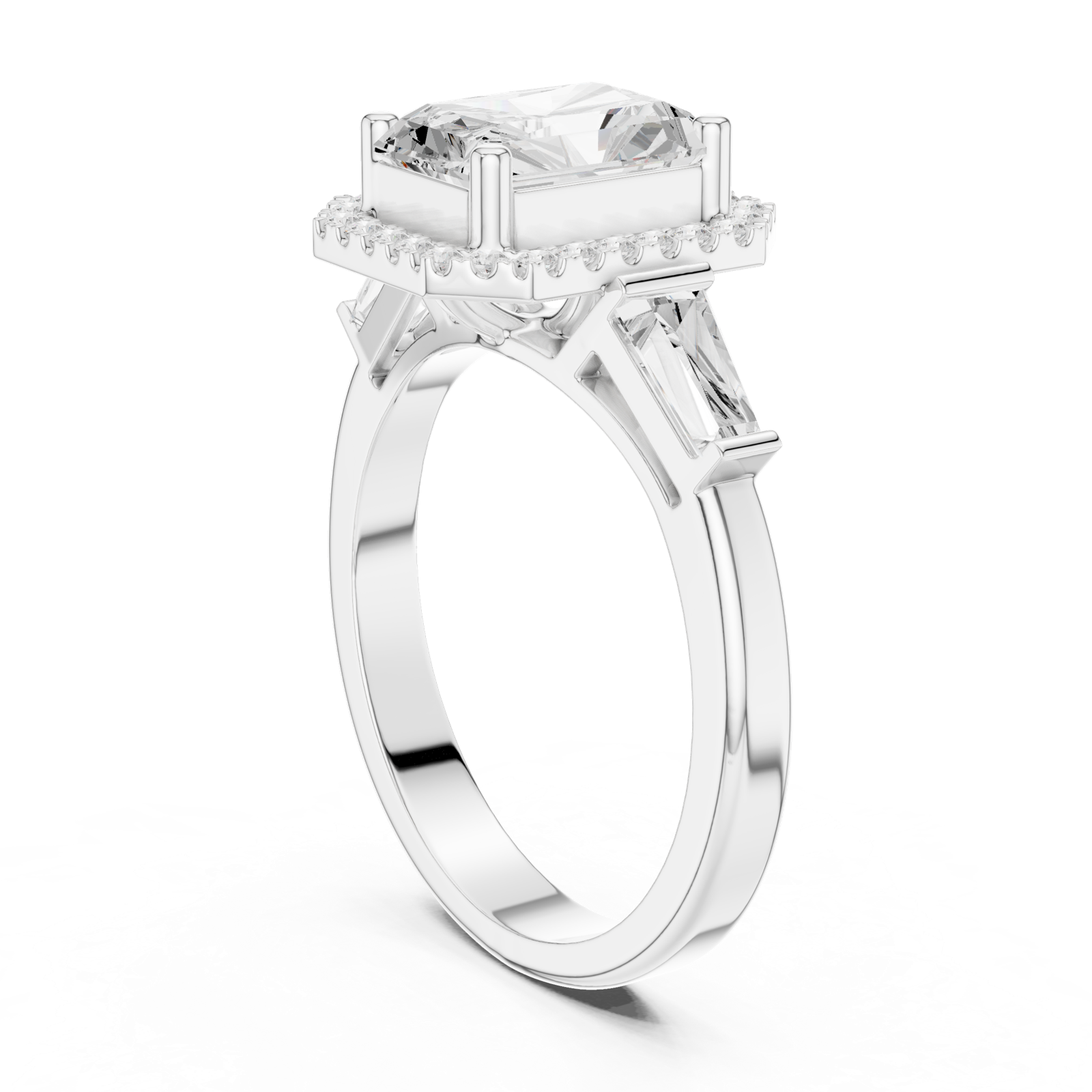 Gold Ring DDLR-342, Radiant center stone, White Gold, view 1