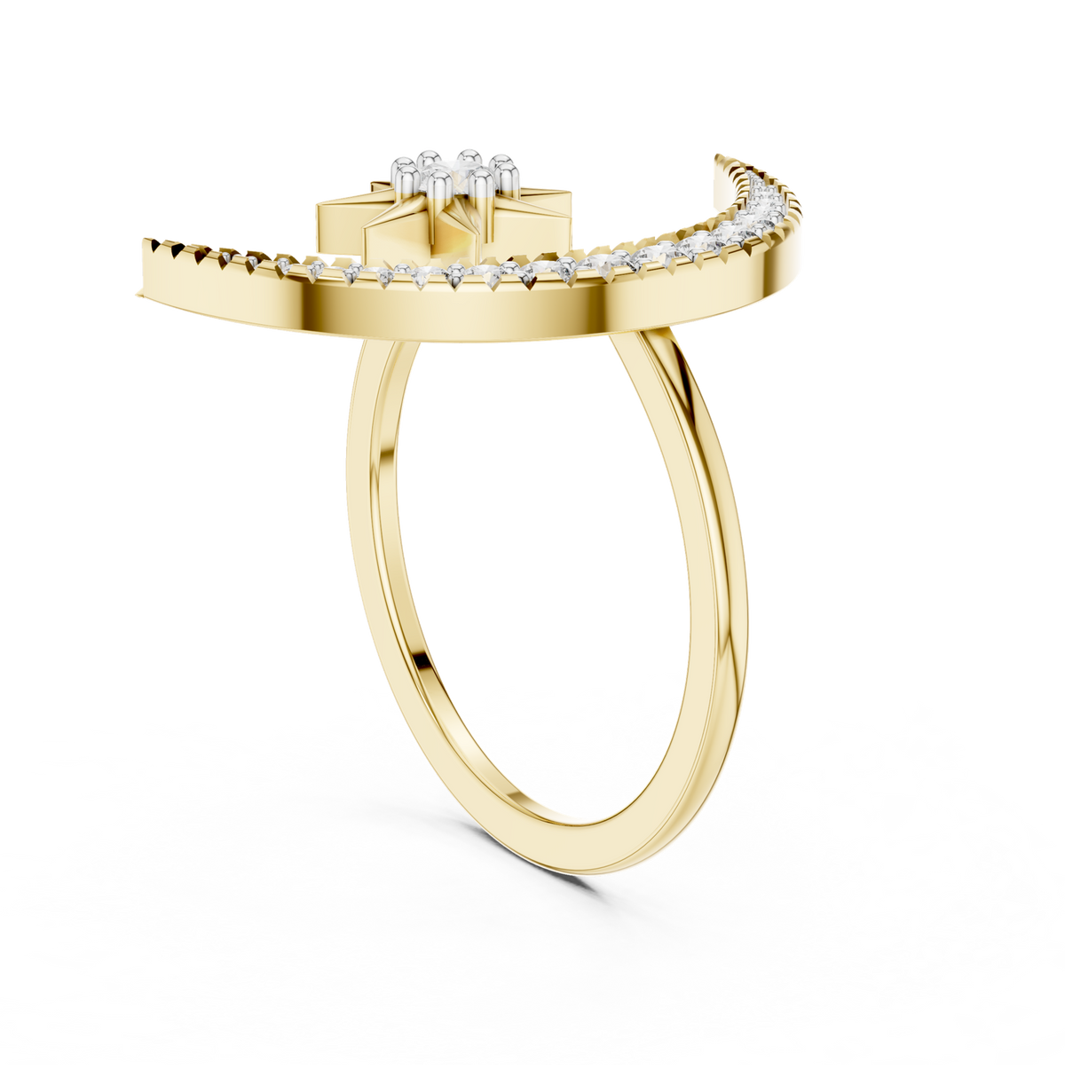 14K Solid Gold Lab Diamond Moon Cluster Ring, Yellow Gold, view 1