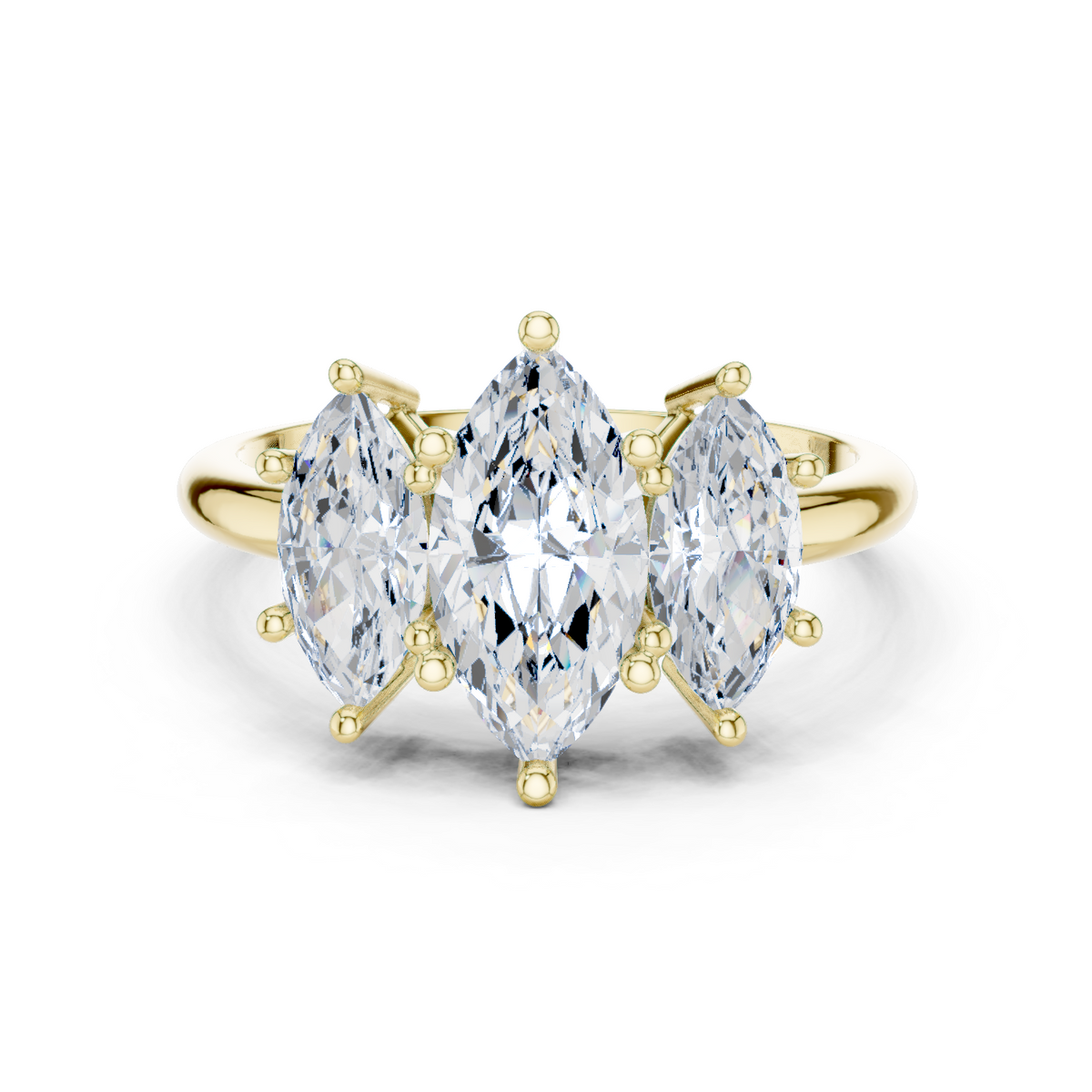 14K Solid Gold Lab Diamond Three-Stone Ring, Yellow Gold