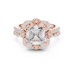 Gold Ring, Asscher center stone, Rose Gold, view 4