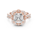 Gold Ring, Asscher center stone, Rose Gold, view 4