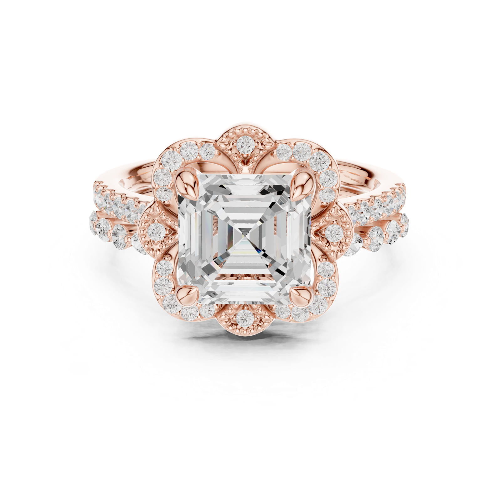 Gold Ring, Asscher center stone, Rose Gold, view 4
