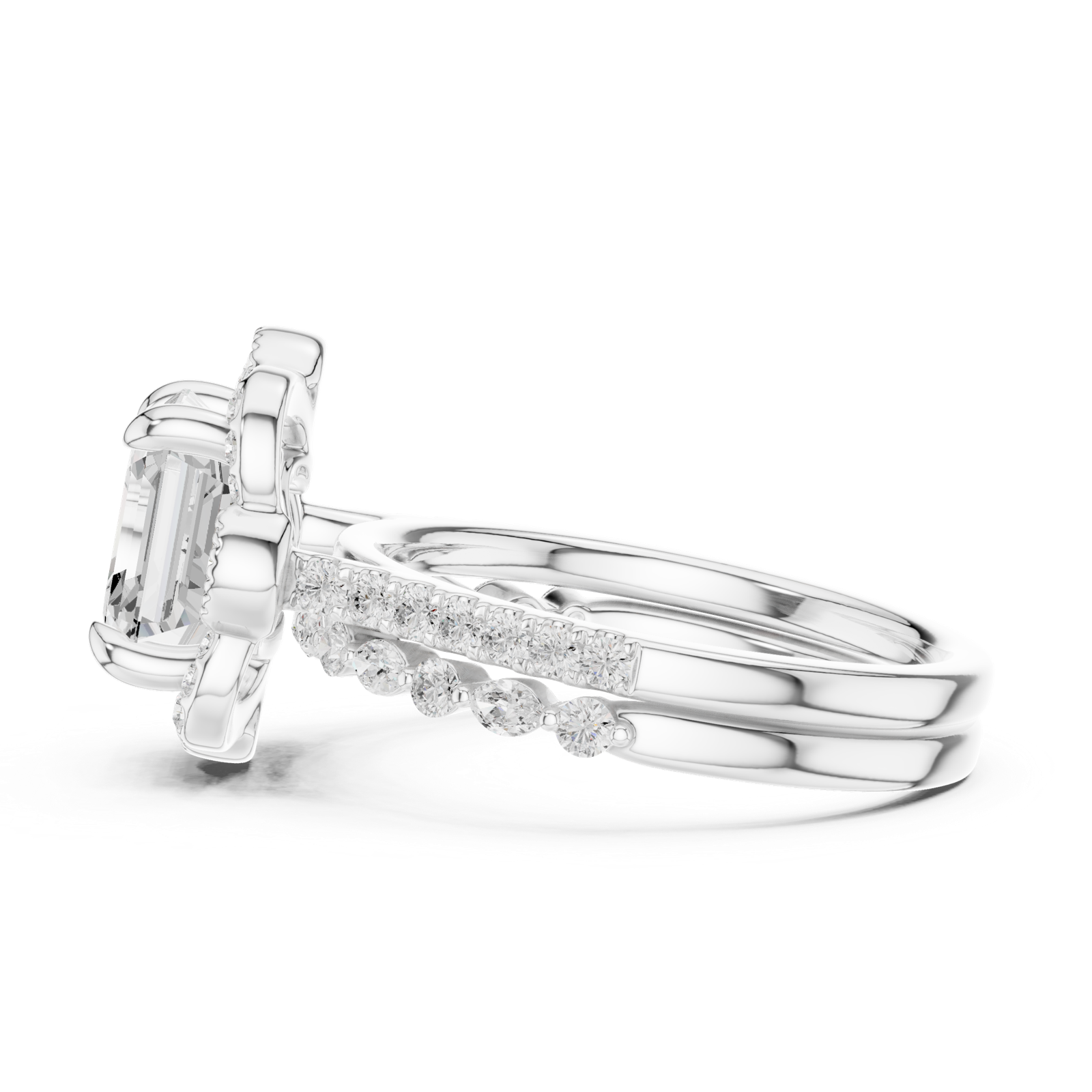 Gold Ring, Asscher center stone, White Gold, view 3