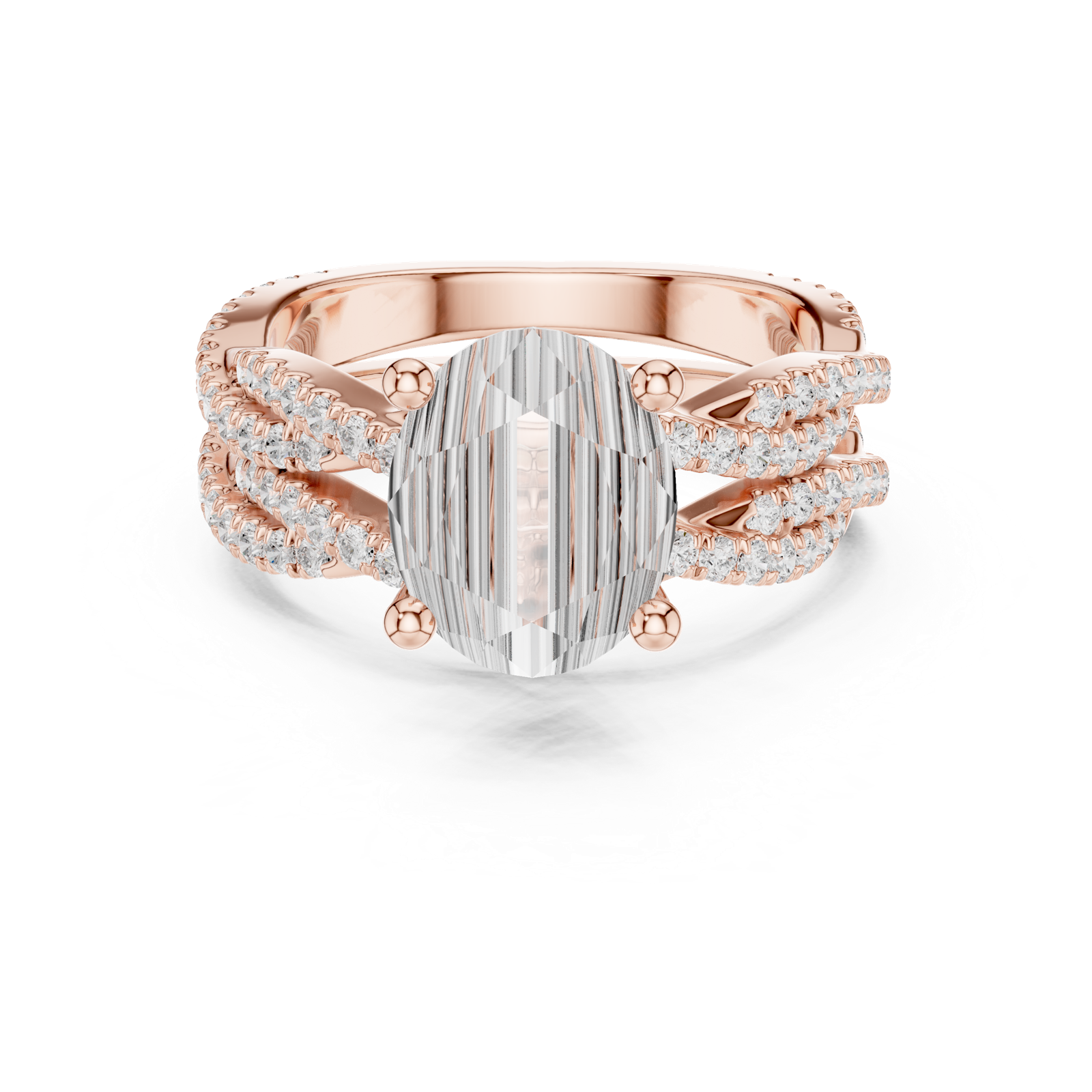 Gold Ring DDLR-300, Oval center stone, Rose Gold, view 4