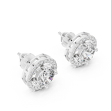 14K Solid Gold Lab Diamond Halo Earrings, White Gold, view 2