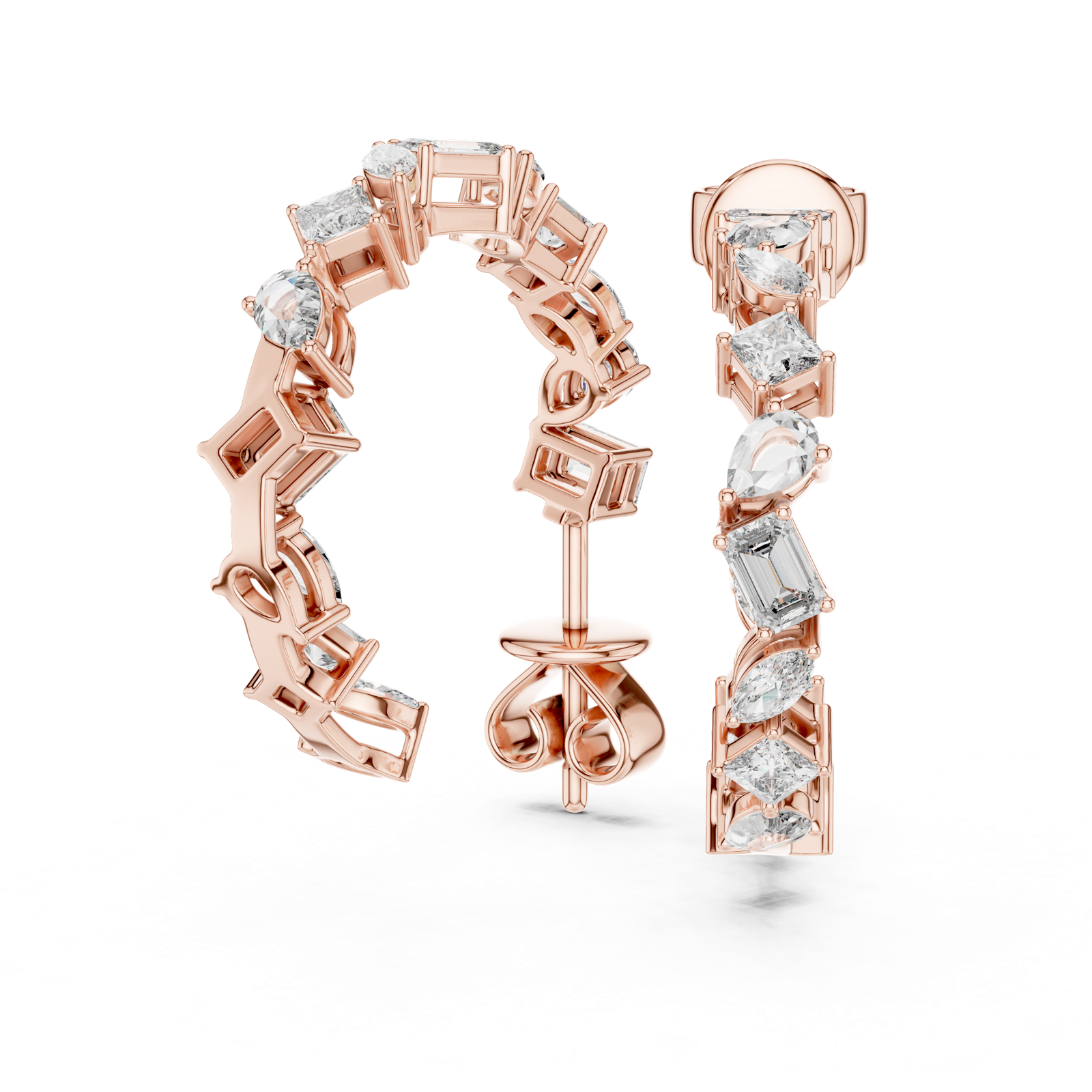 14K Solid Gold Lab Diamond Huggie Earrings, Rose Gold, view 1