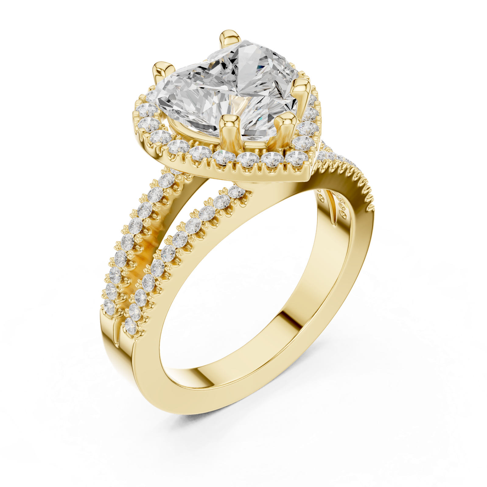 Gold Ring DDLR-350, Heart center stone, Yellow Gold, view 2
