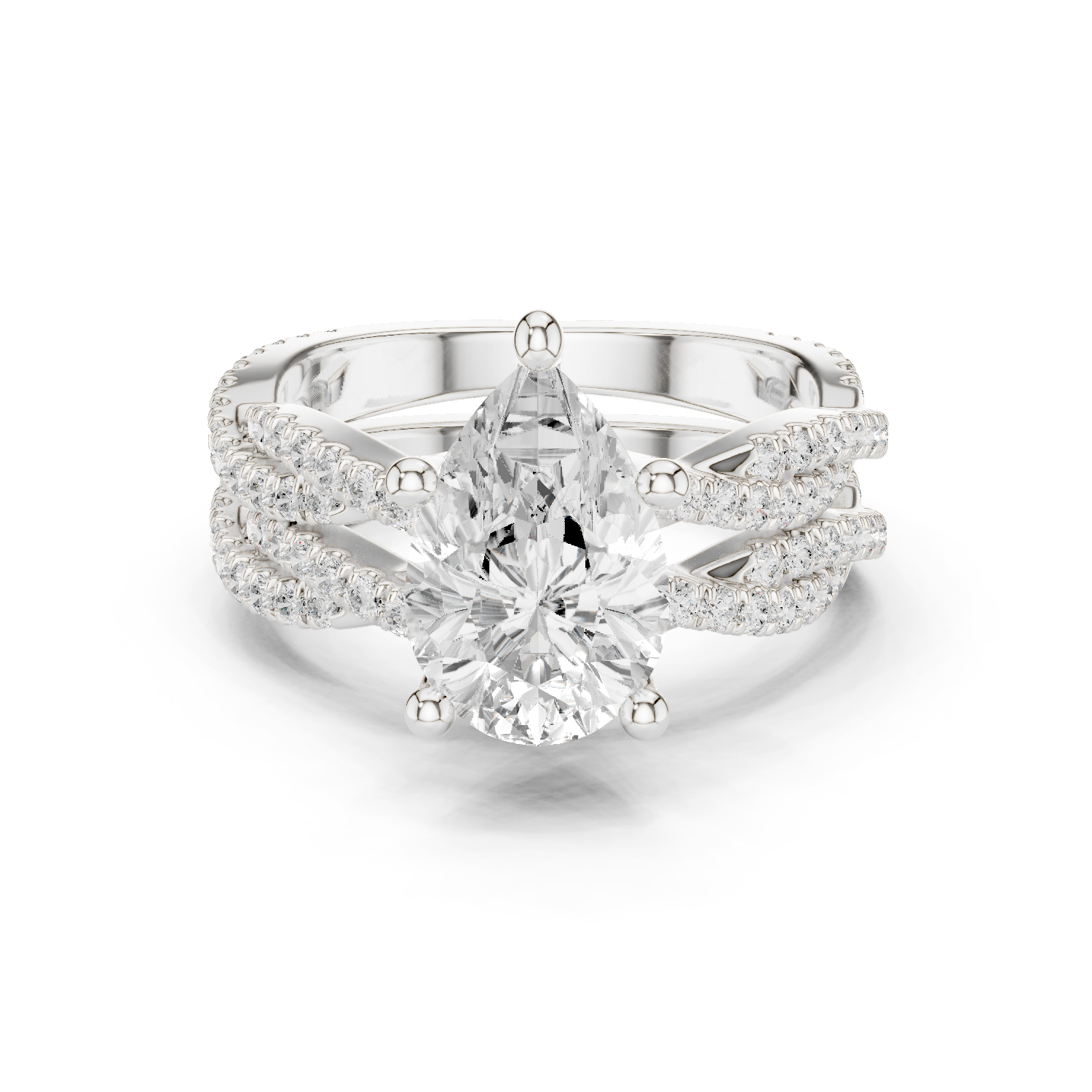 Gold Ring DDLR-300, Pear center stone, White Gold