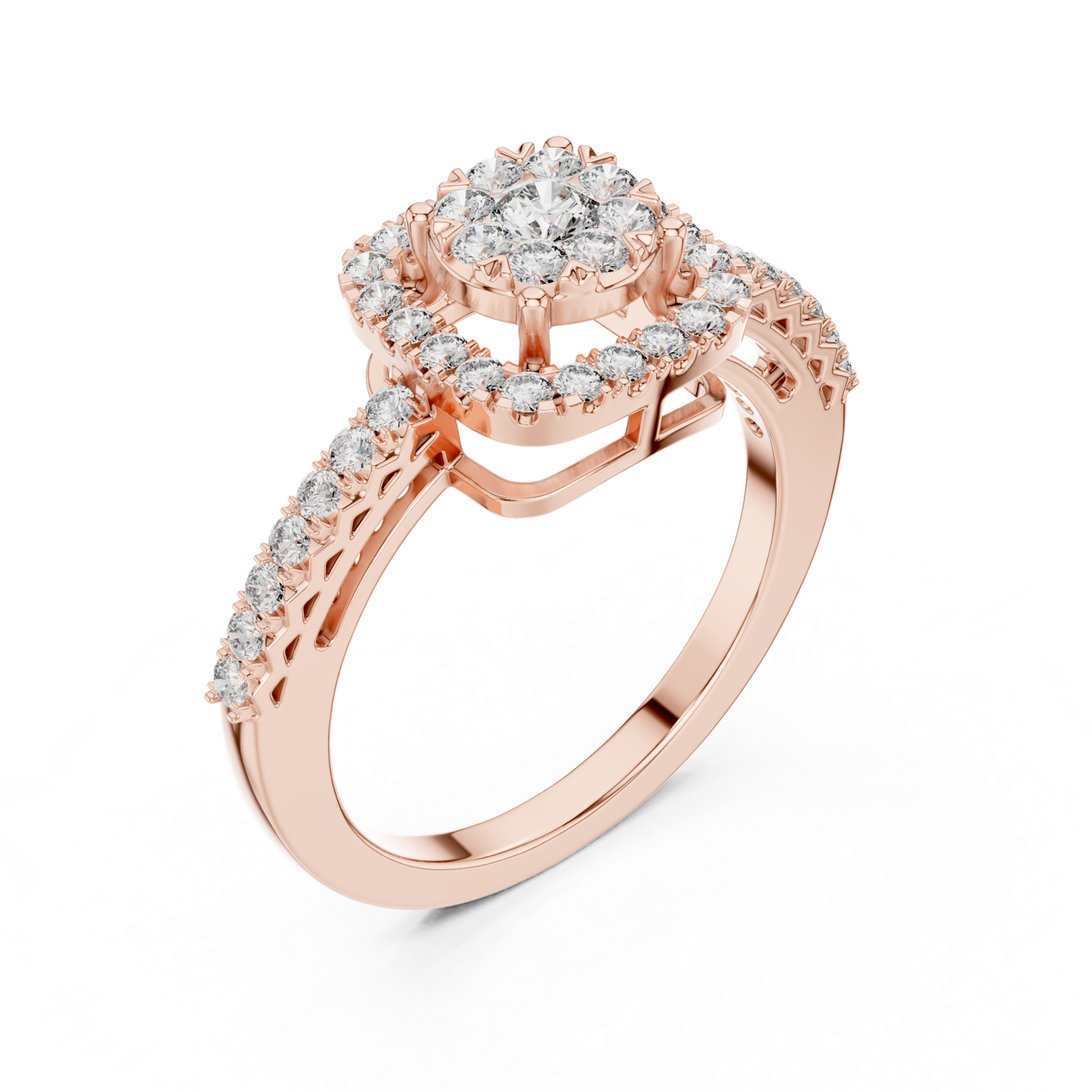 14K Solid Gold Lab Diamond Halo Ring, Rose Gold, view 2