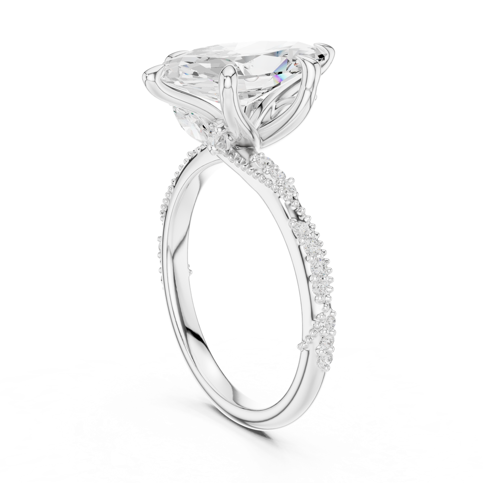 Gold Ring DDLR-167, Marquise center stone, White Gold, view 1