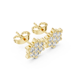 14K Solid Gold Lab Diamond Star Cluster Earrings, Yellow Gold, view 2
