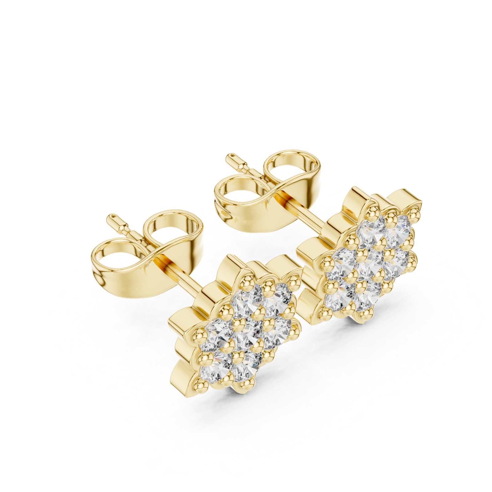 14K Solid Gold Lab Diamond Star Cluster Earrings, Yellow Gold, view 2