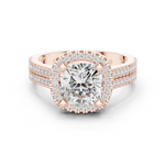 Gold Ring DDLR-341, Cushion center stone, Rose Gold
