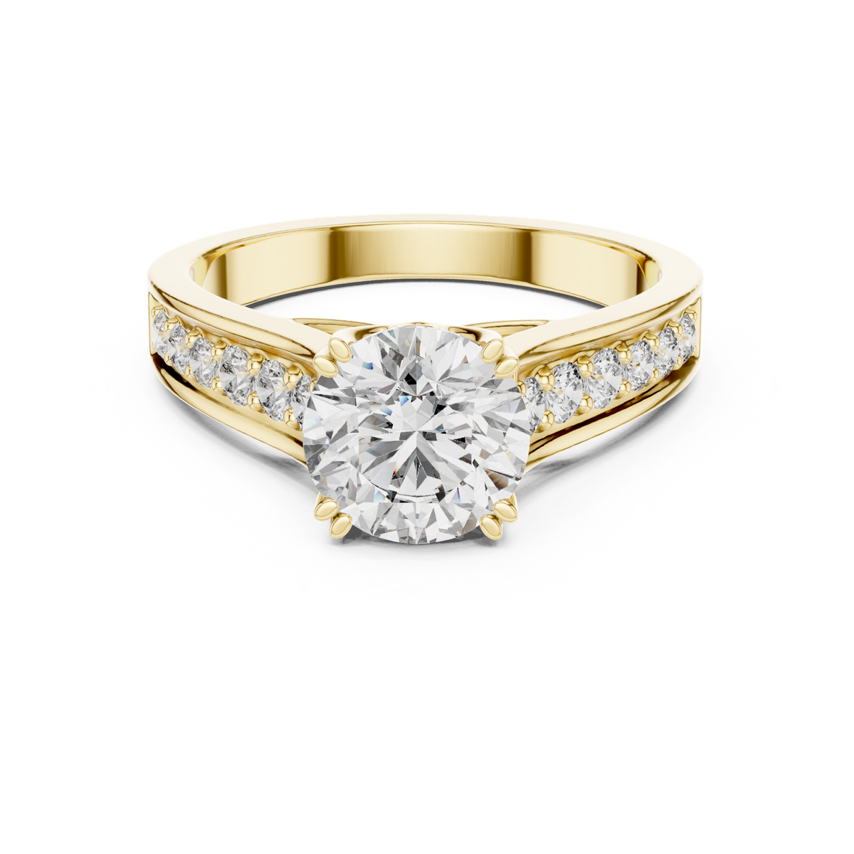 14K Solid Gold Lab Diamond Solitaire Ring, Yellow Gold