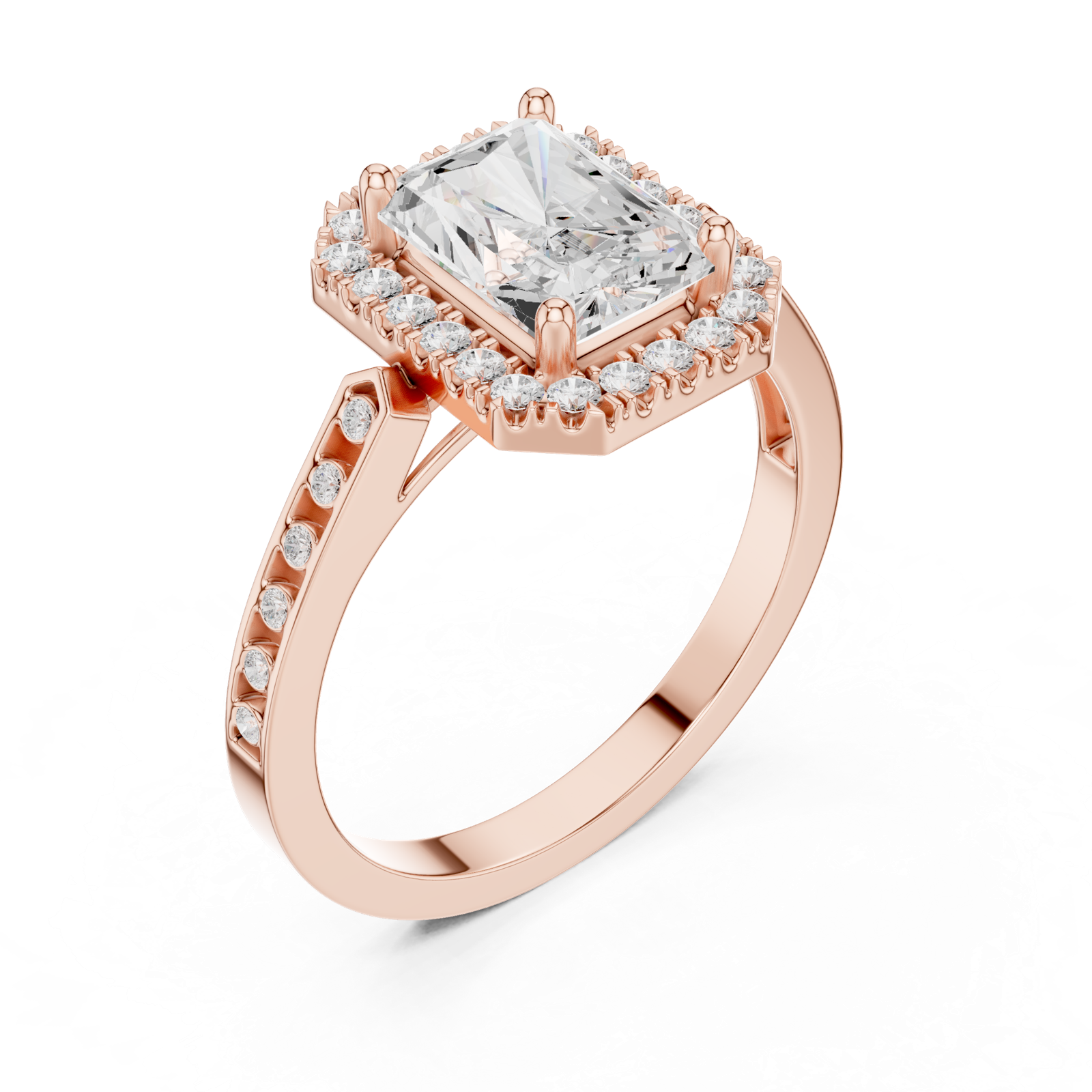 Gold Ring DDLR-349, Radiant center stone, Rose Gold, view 2