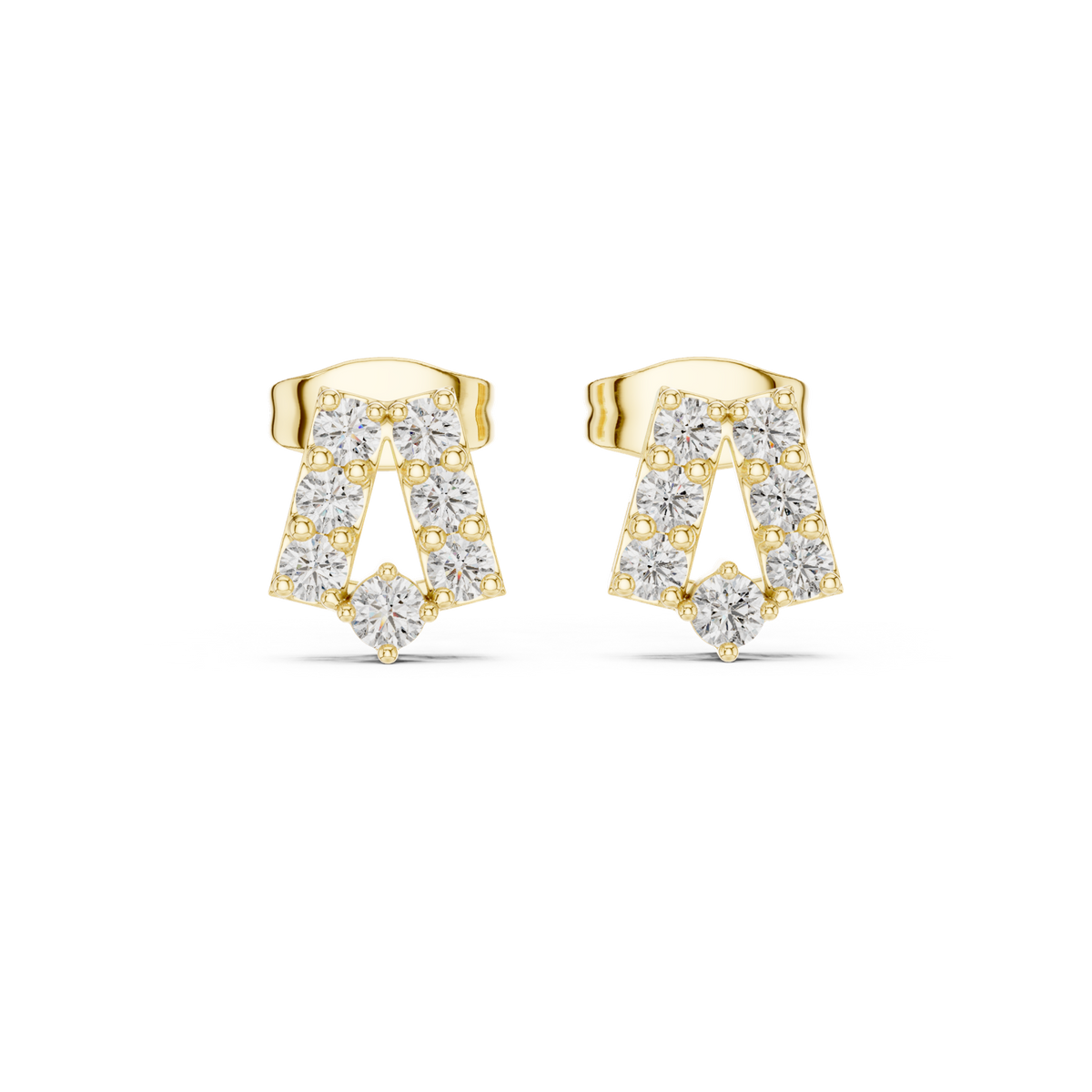 14K Solid Gold Lab Diamond Cluster Earrings, Yellow Gold