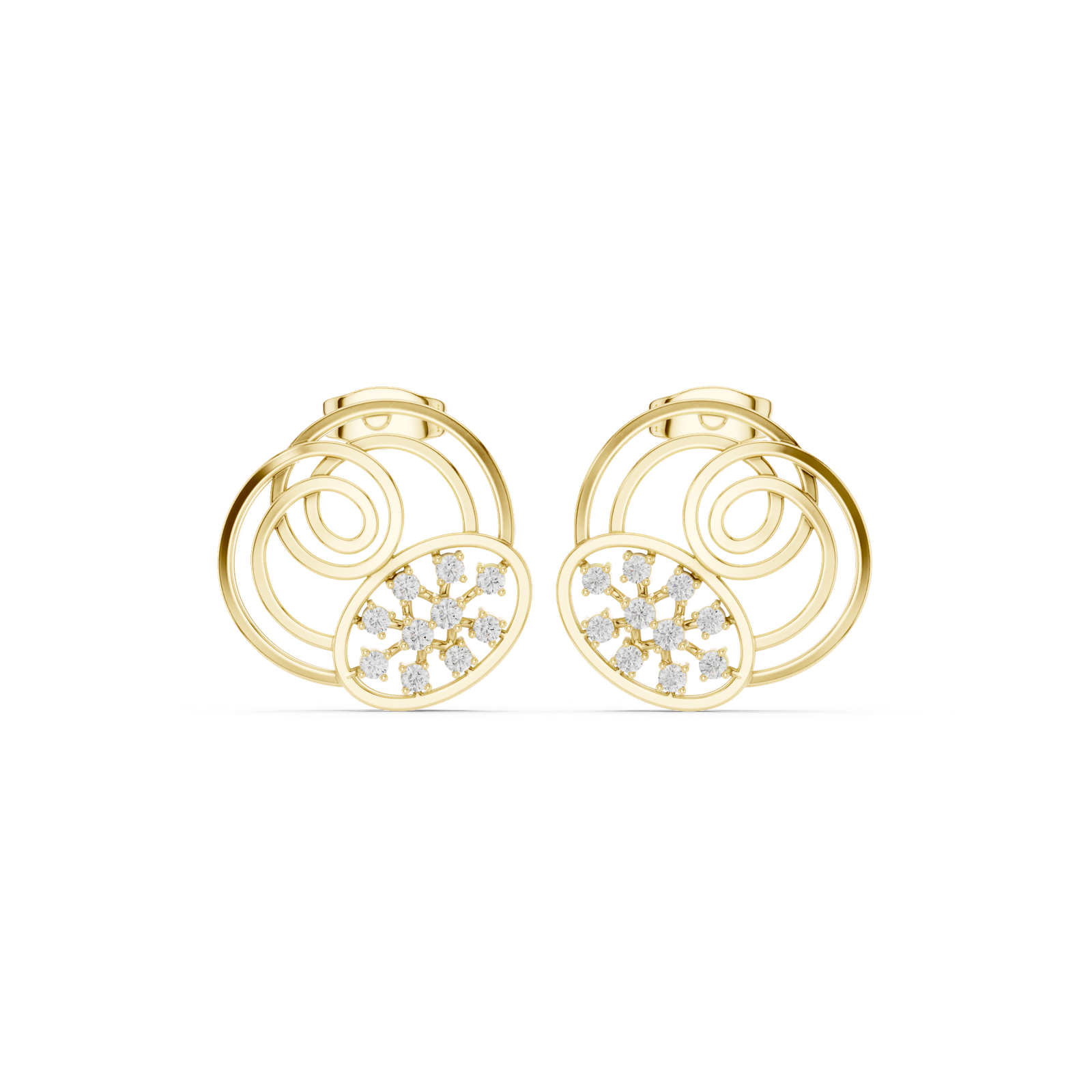 14K Solid Gold Lab Diamond Cluster Earrings, Yellow Gold