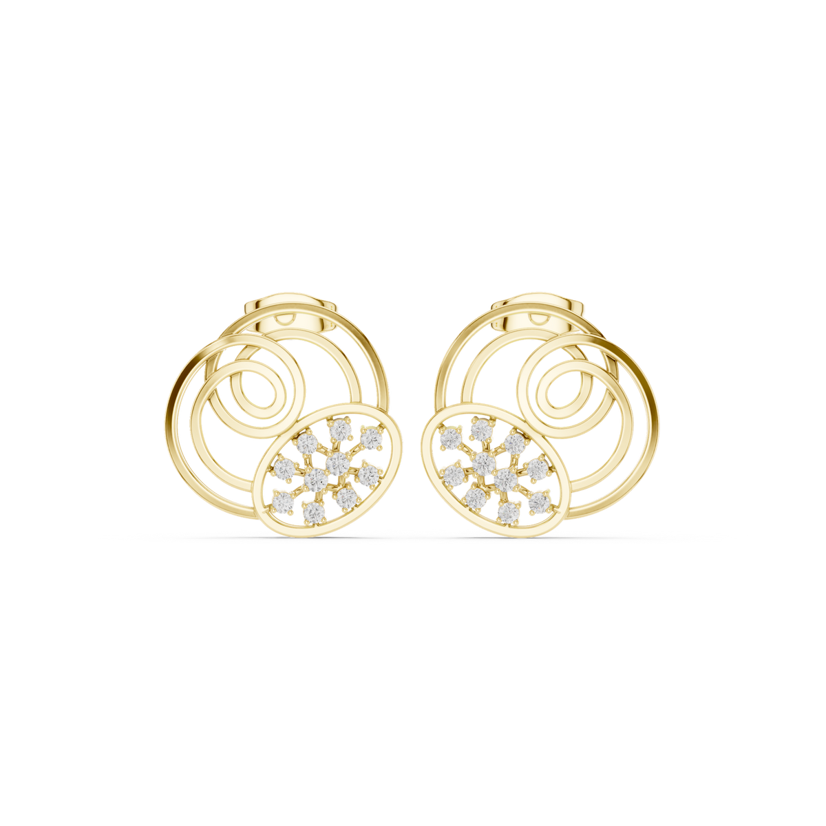 14K Solid Gold Lab Diamond Cluster Earrings, Yellow Gold