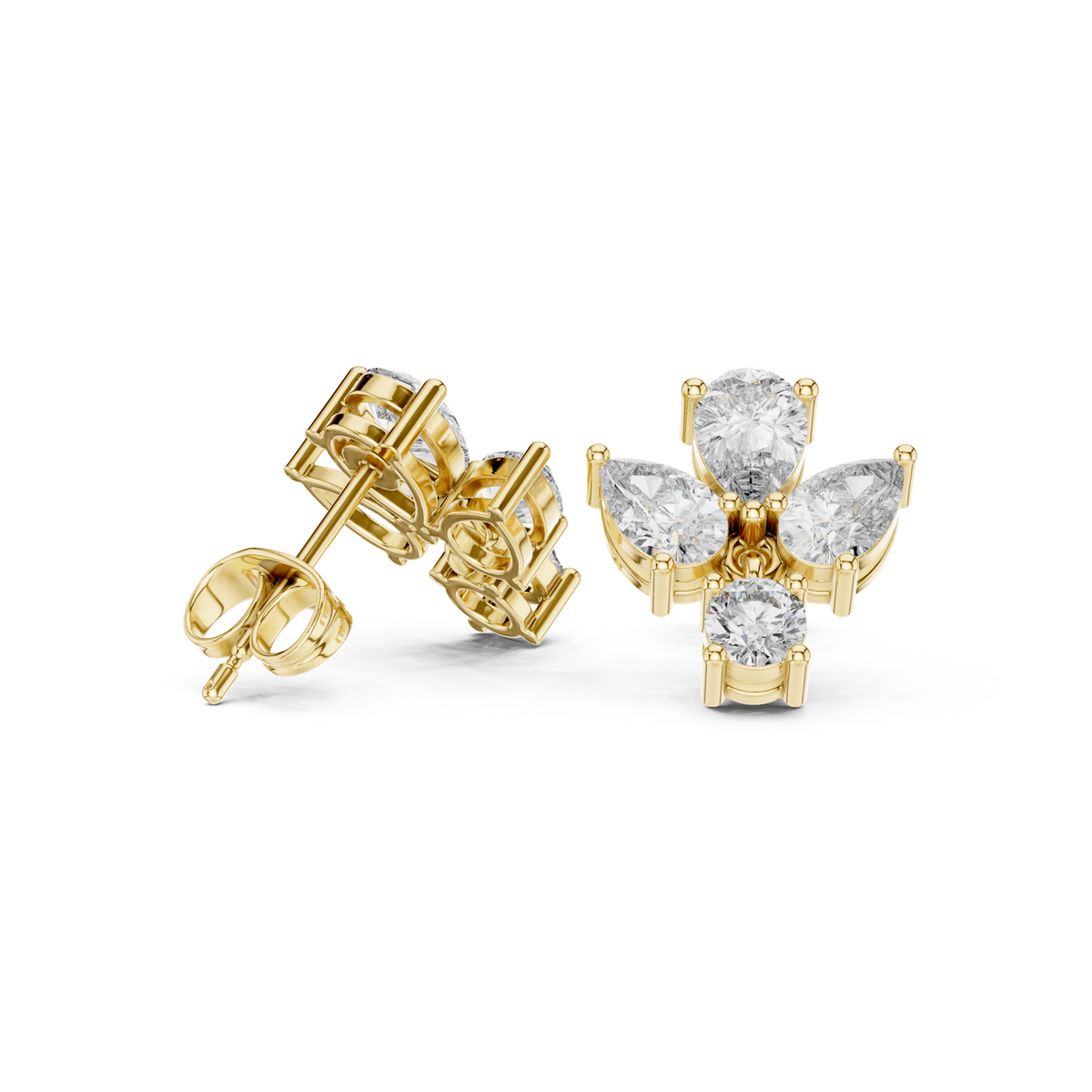14K Solid Gold Lab Diamond Flower Drop Earrings, Yellow Gold, view 1
