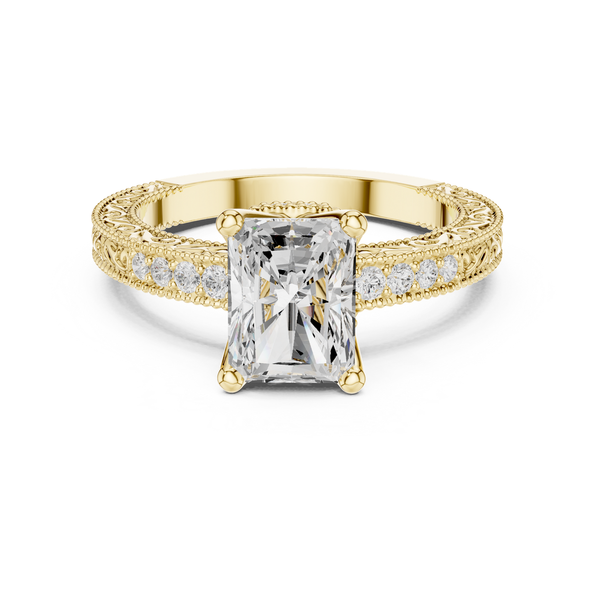 14K Solid Gold Lab Diamond Solitaire Ring, Yellow Gold