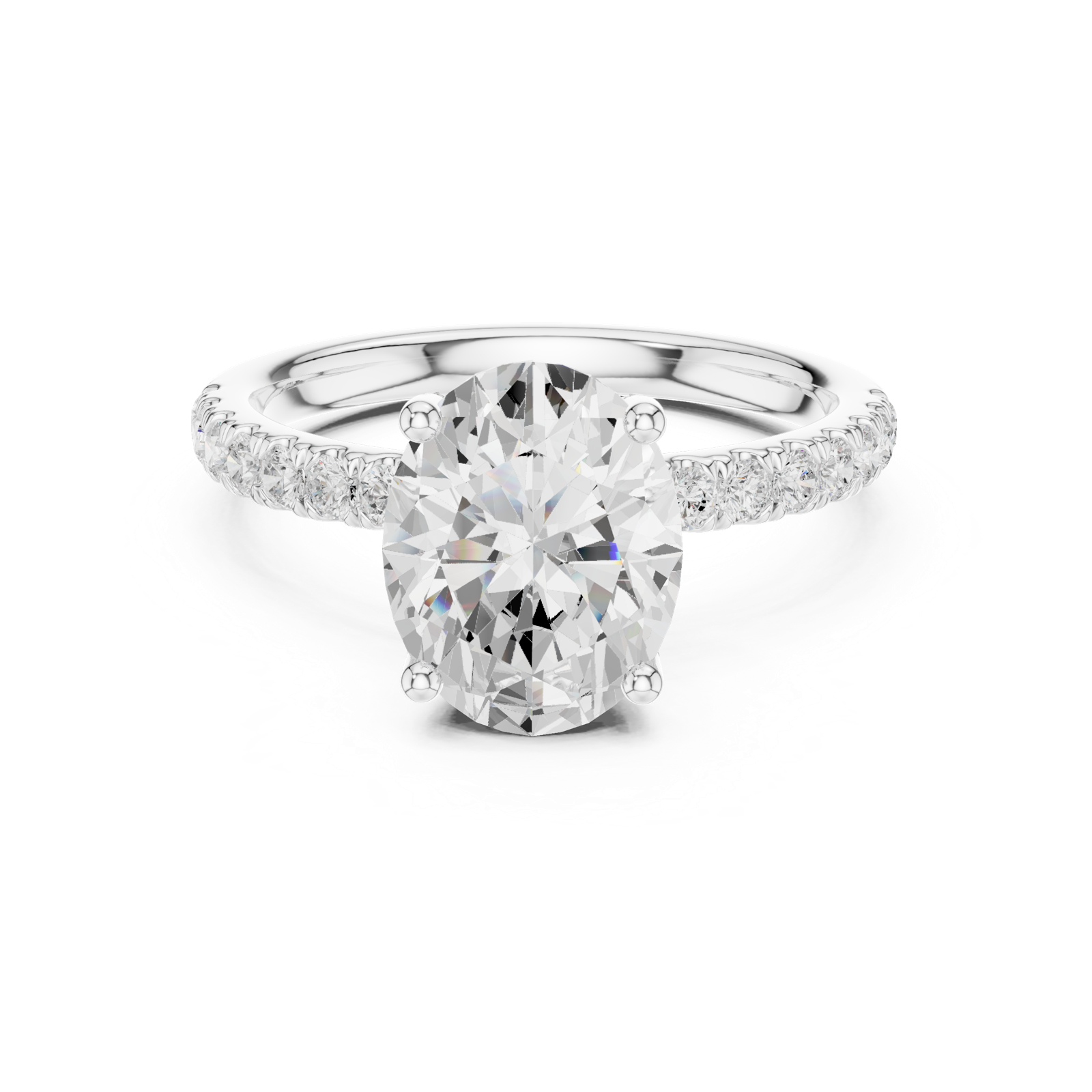 Gold Ring DDLR-161, Oval center stone, White Gold, view 4
