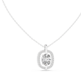 14K Solid Gold Lab Diamond Halo Pendant Necklace, White Gold, view 1