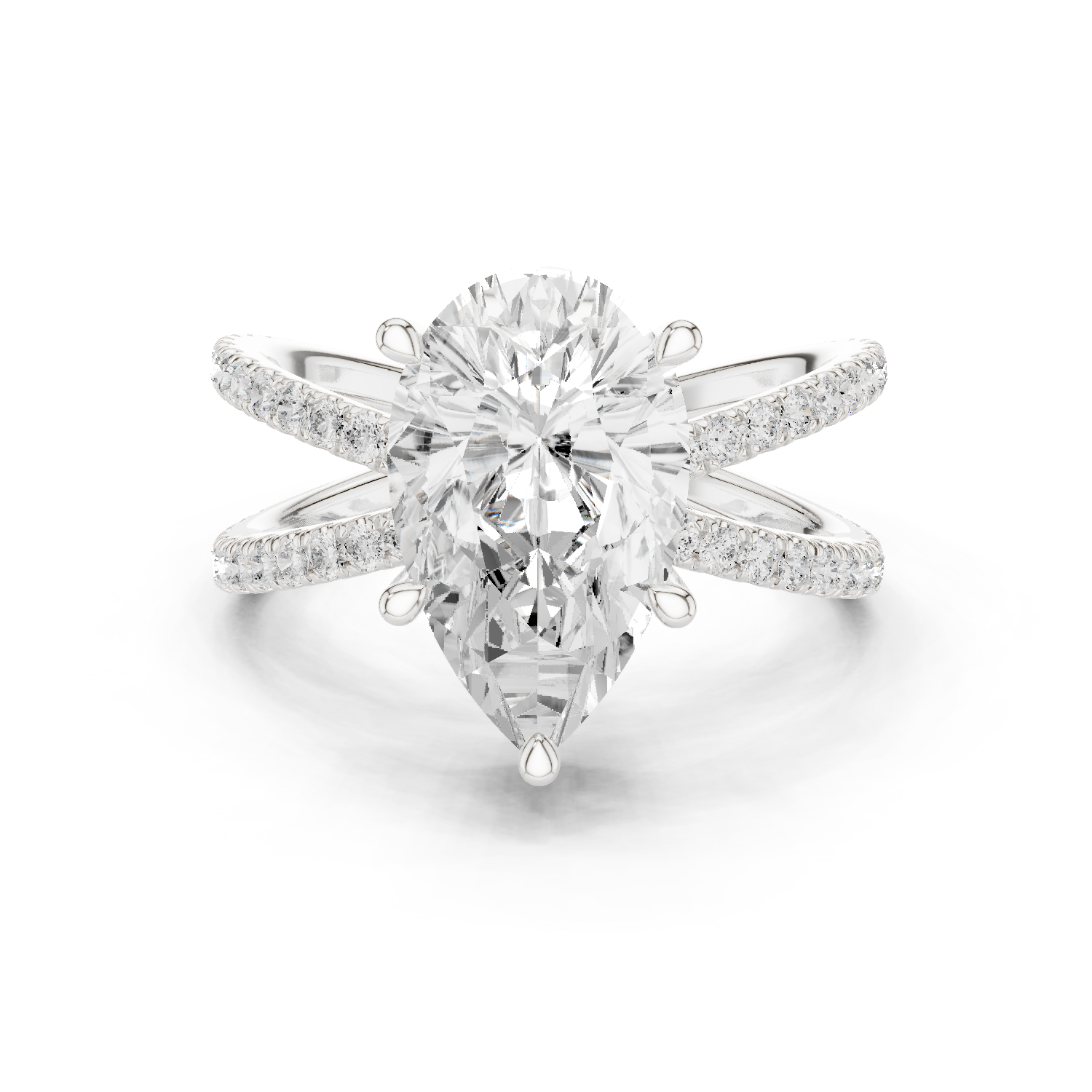 Gold Jewelry L36-25, Pear center stone, White Gold
