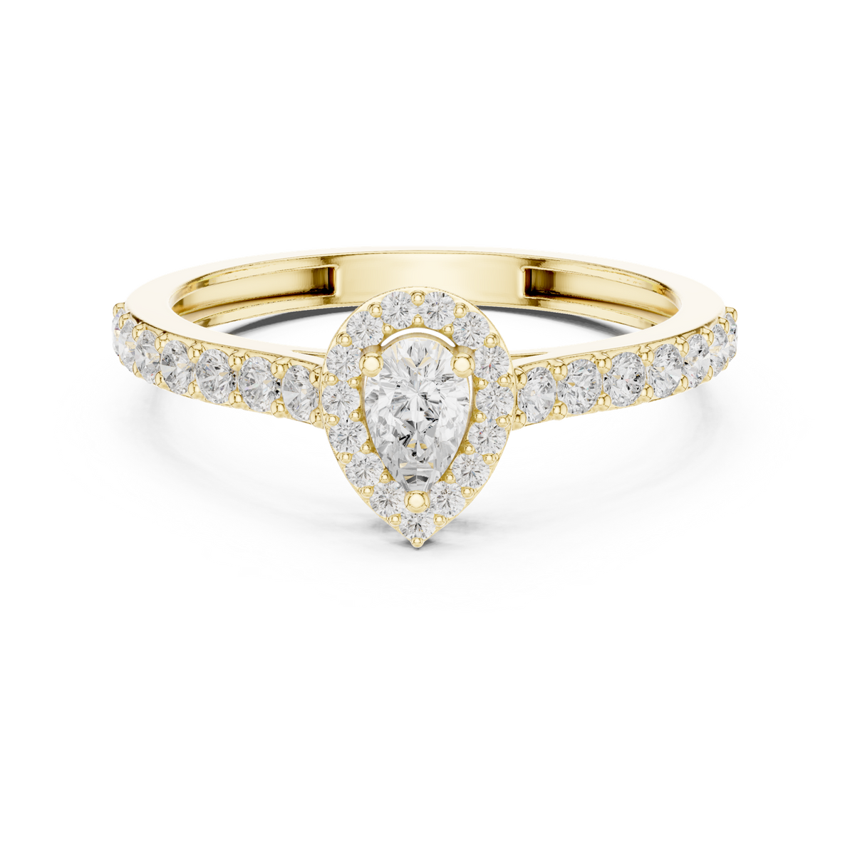 14K Solid Gold Lab Diamond Halo Ring, Yellow Gold