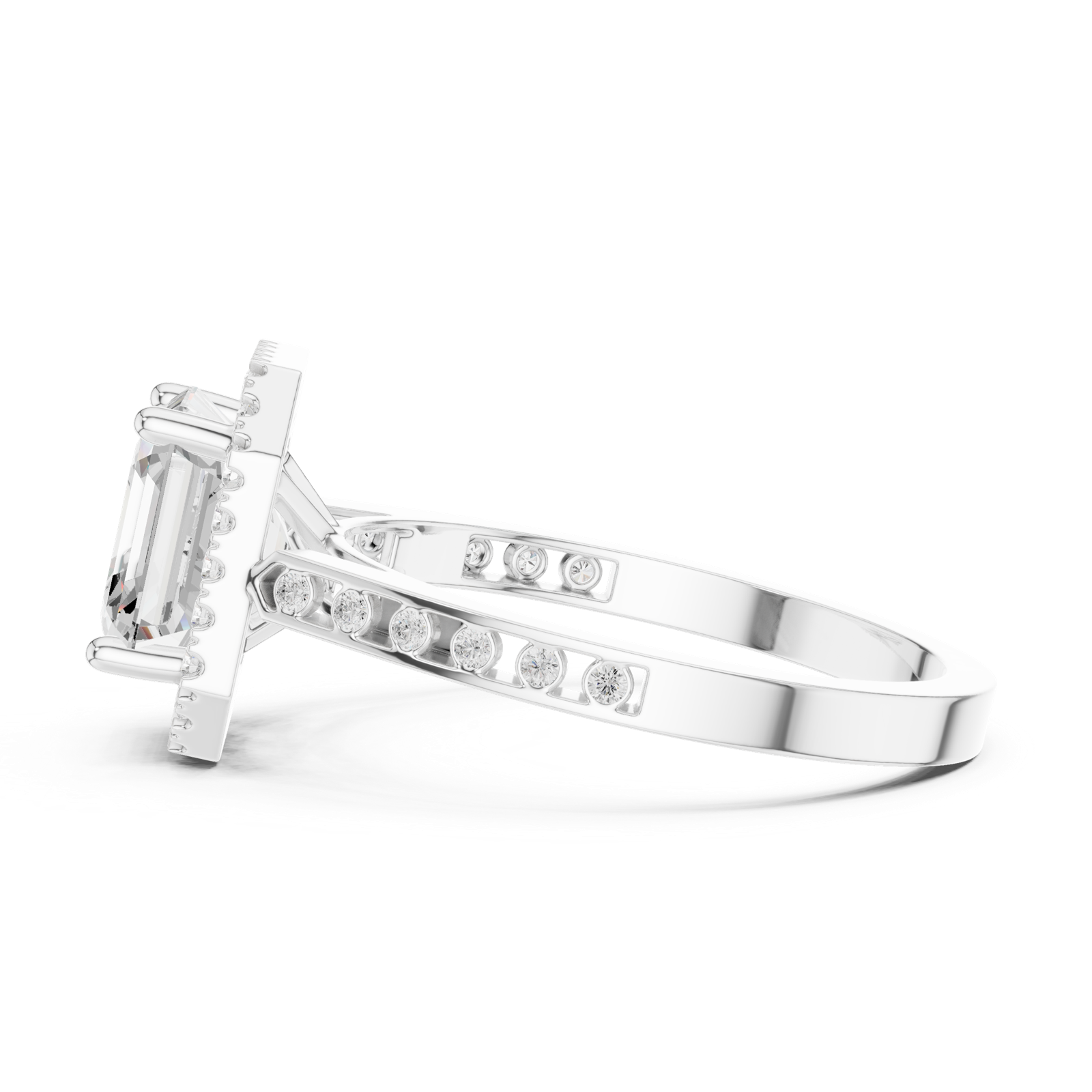 Gold Ring, Asscher center stone, White Gold, view 3