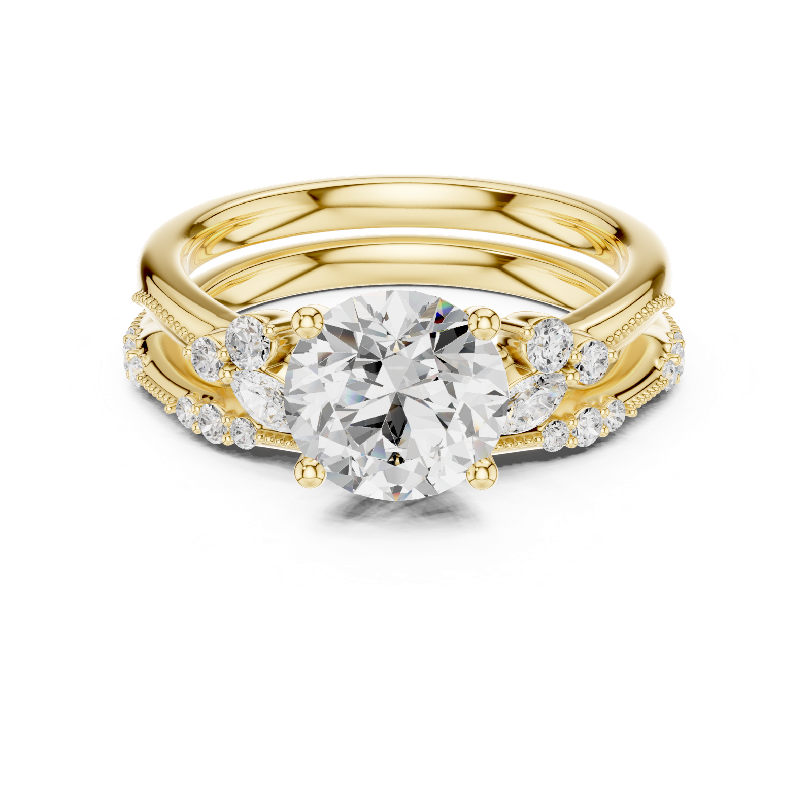 Gold Ring DDLR-299, Round center stone, Yellow Gold, view 4