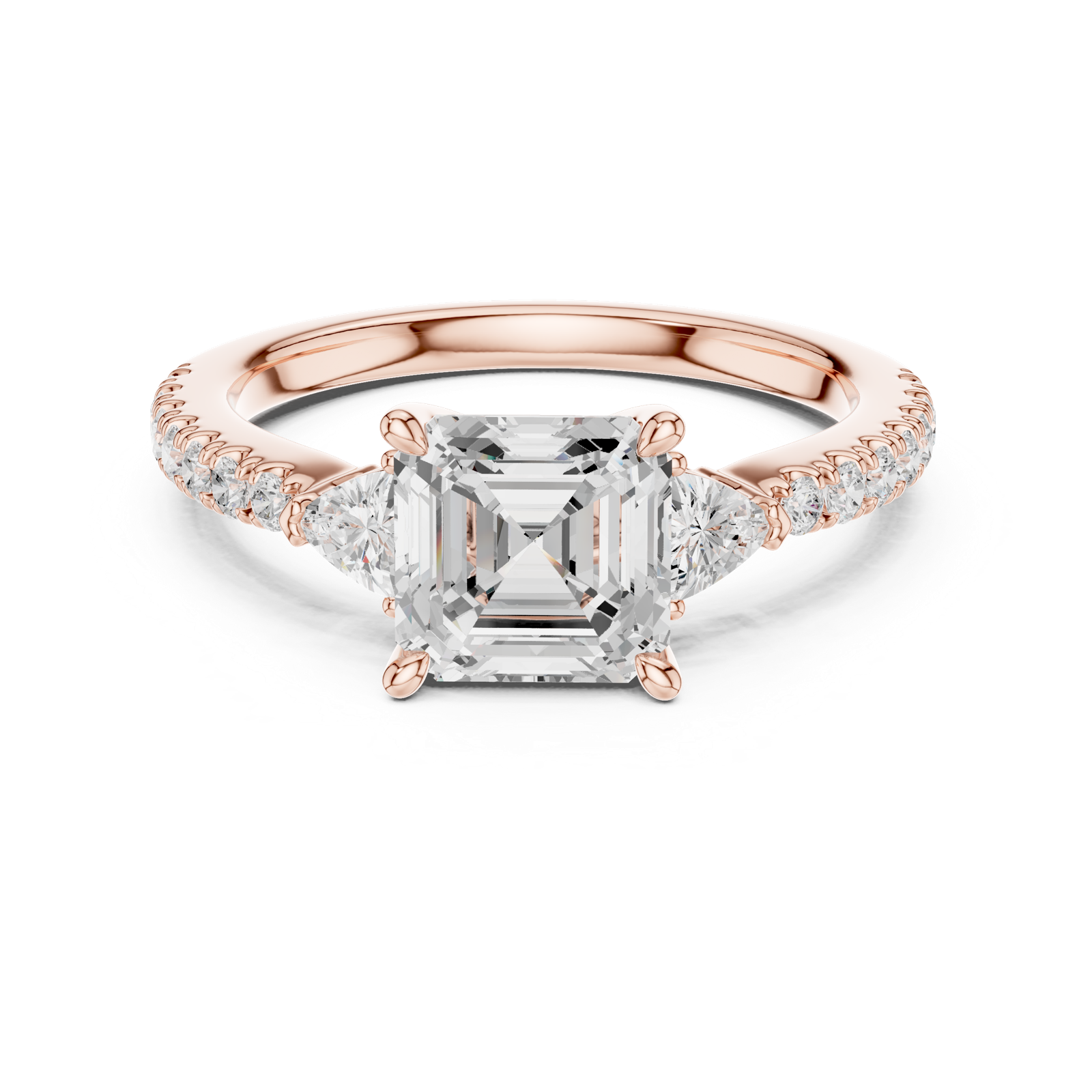 Gold Ring, Asscher center stone, Rose Gold, view 4