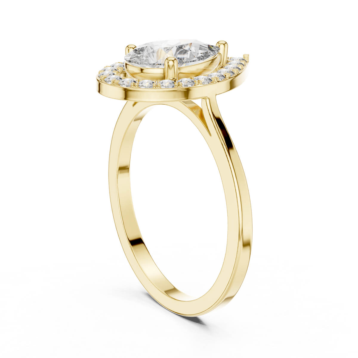 14K Solid Gold Lab Diamond Halo Ring, Yellow Gold, view 1